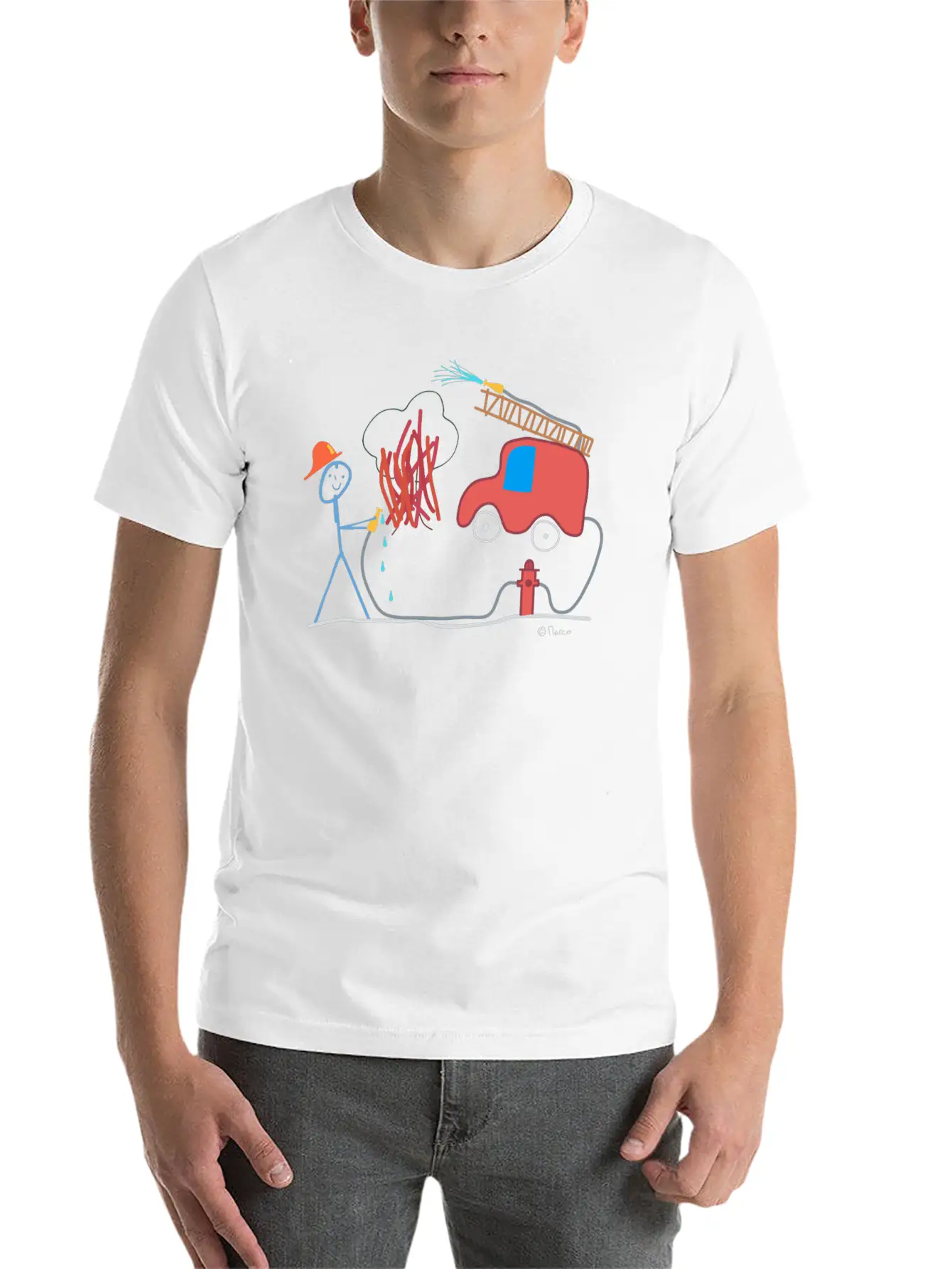 Fire Brigade Stickman, Water Help Work Honorary Comfortable Minimalist Graphic Tee – Summer Style Essential