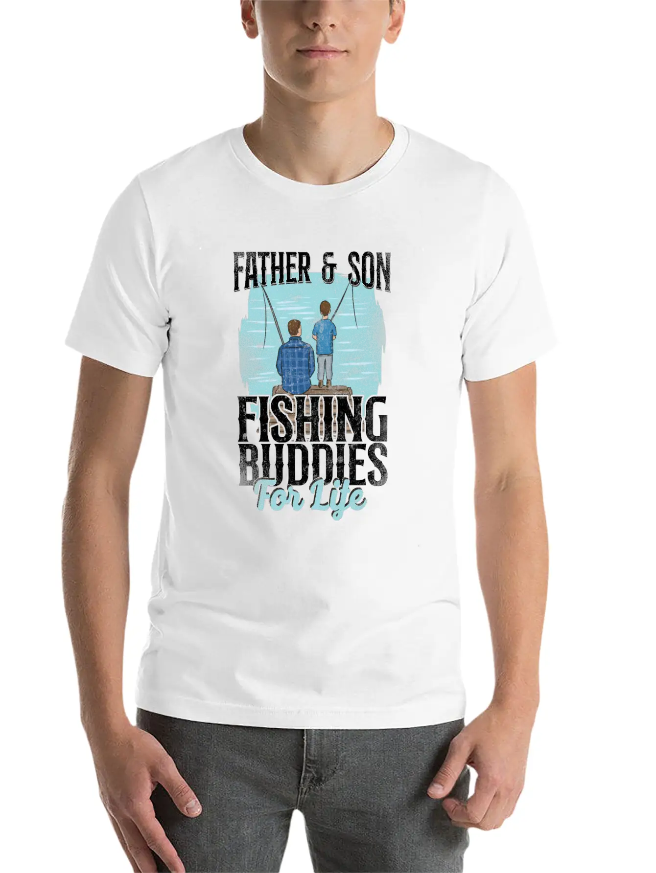 Fishing Buddies Dad Father Son Stylish Everyday T-Shirt – Unisex Basic Cotton Tee