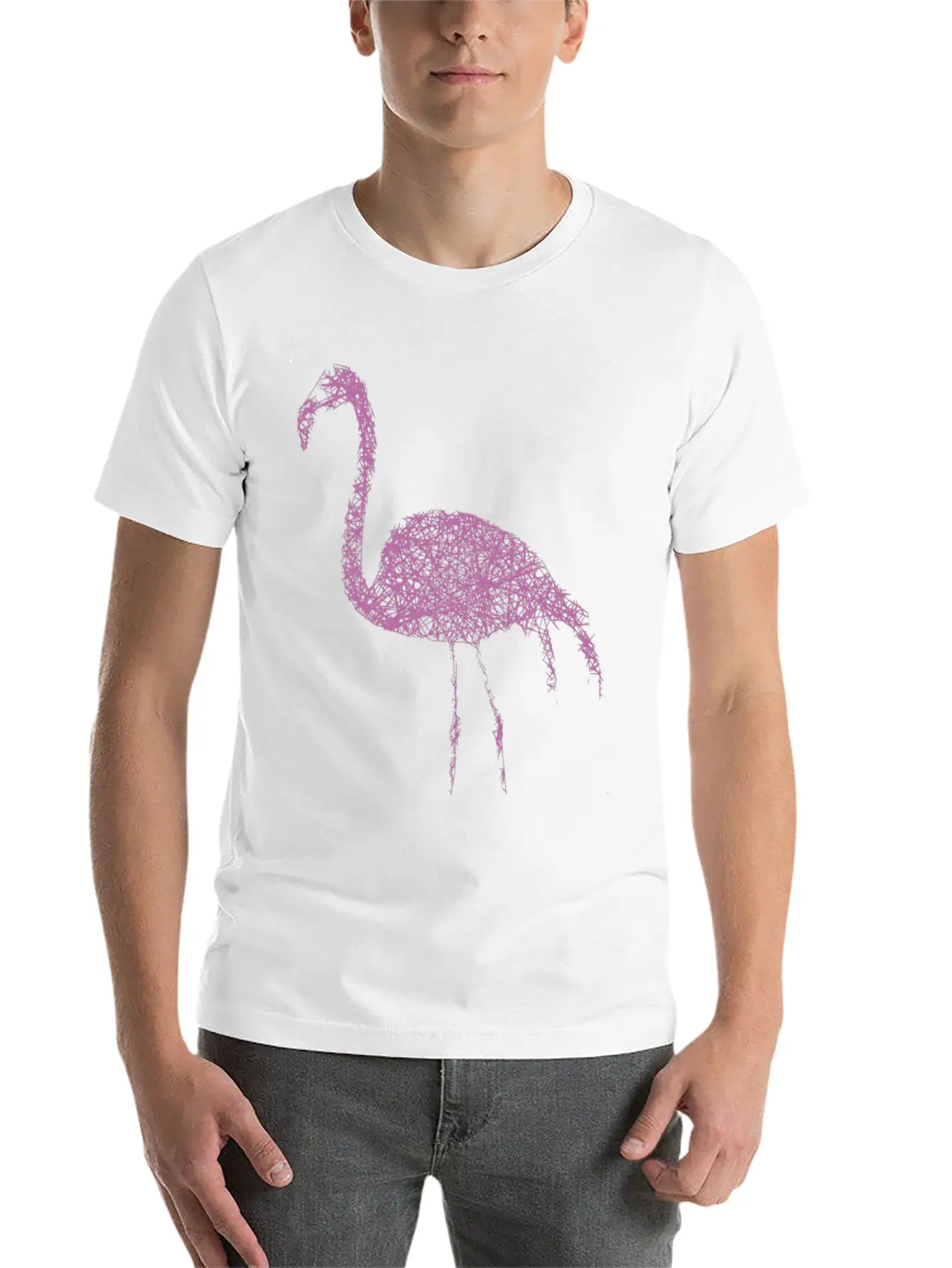 Flamingo Striche Unisex Short Sleeve Soft Cotton T-Shirt – Casual Everyday Wear
