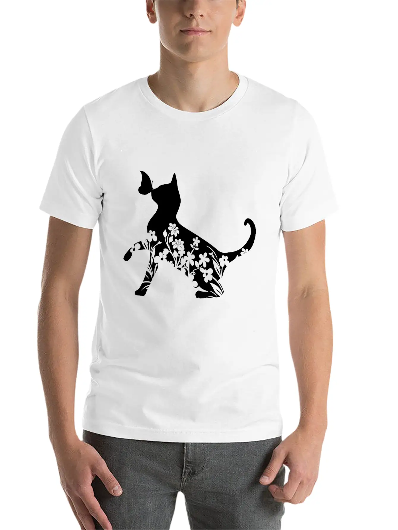 Floral Cat Mom Unisex Short Sleeve Soft Cotton T-Shirt – Casual Everyday Wear
