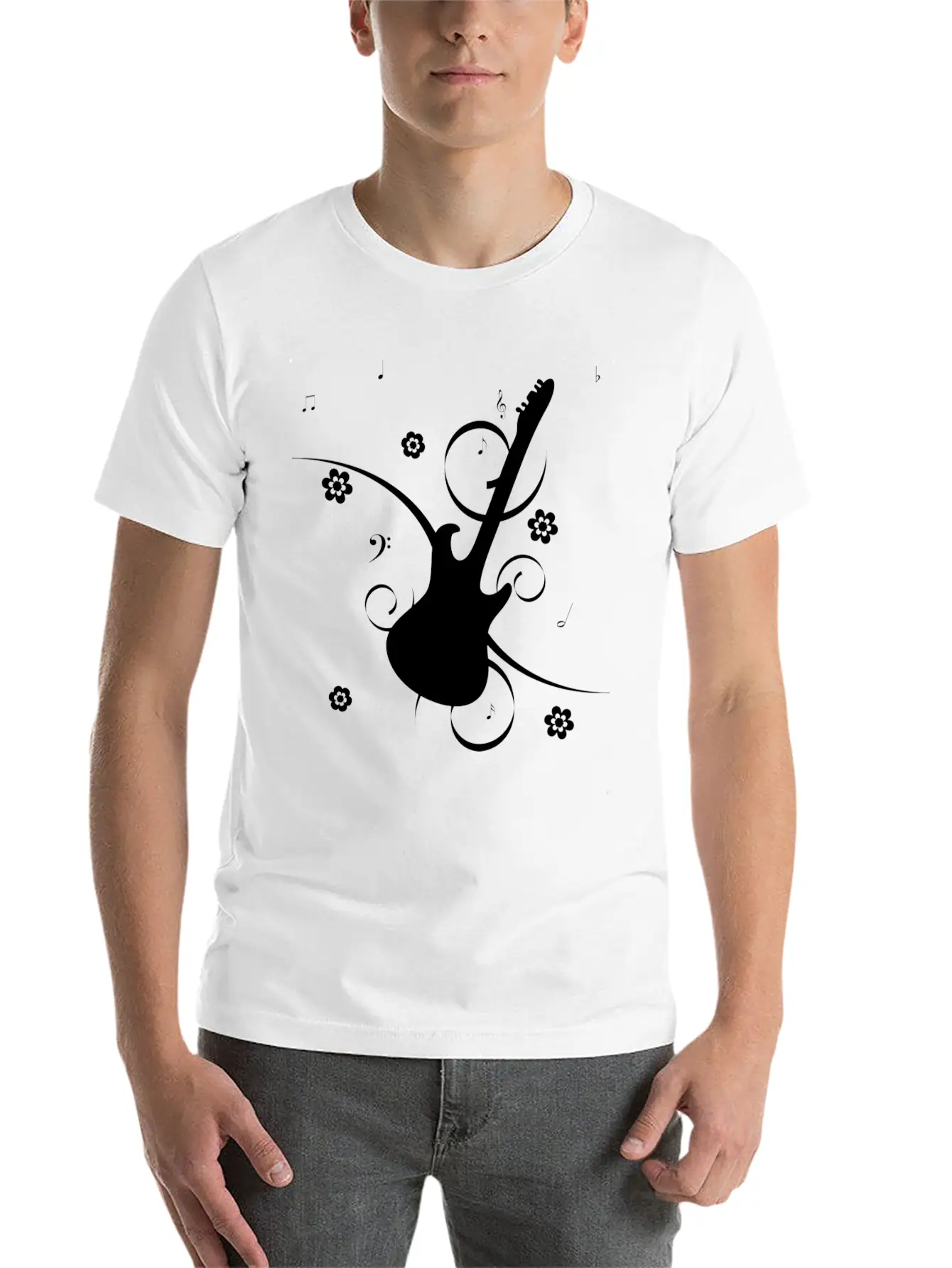 Floral Gitarre Essential Unisex Summer Tee – Soft Cotton Casual Fit