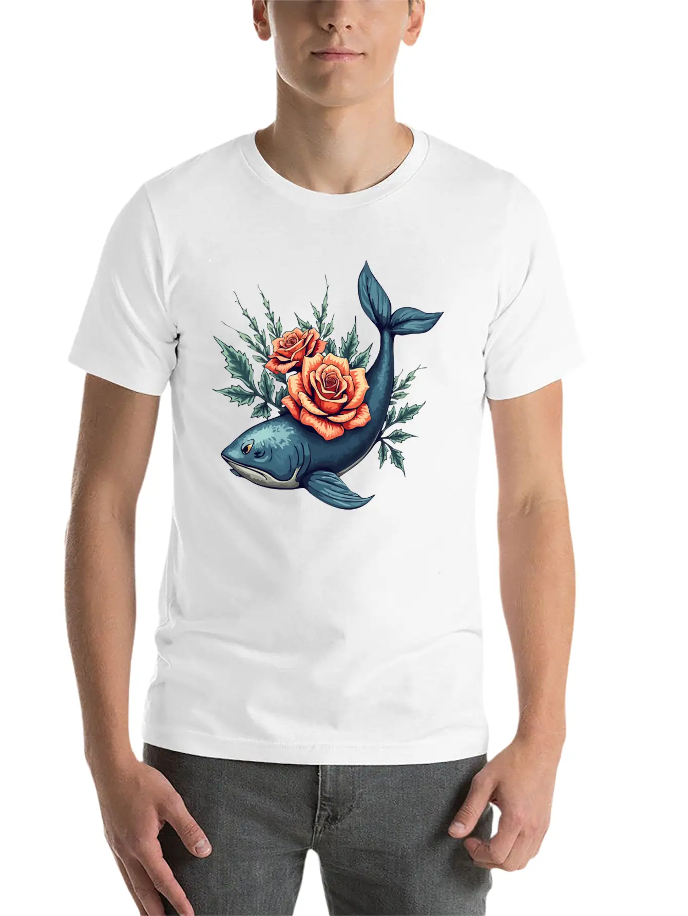 Floral Whale A Fusion Of Nature And Creativity Unisex Short Sleeve Soft Cotton T-Shirt – Casual Everyday Wear