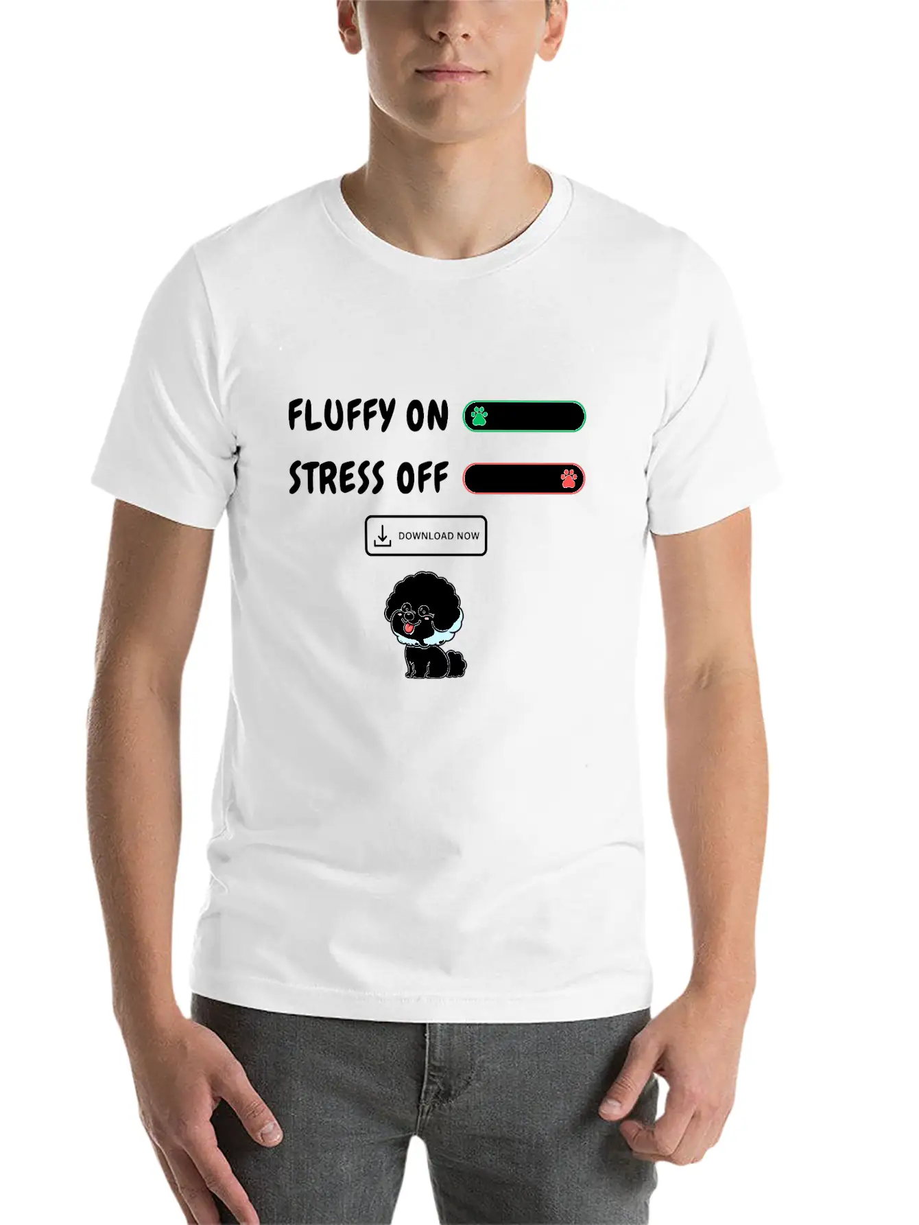Fluffy On Stress Off Stylish Everyday T-Shirt – Unisex Basic Cotton Tee