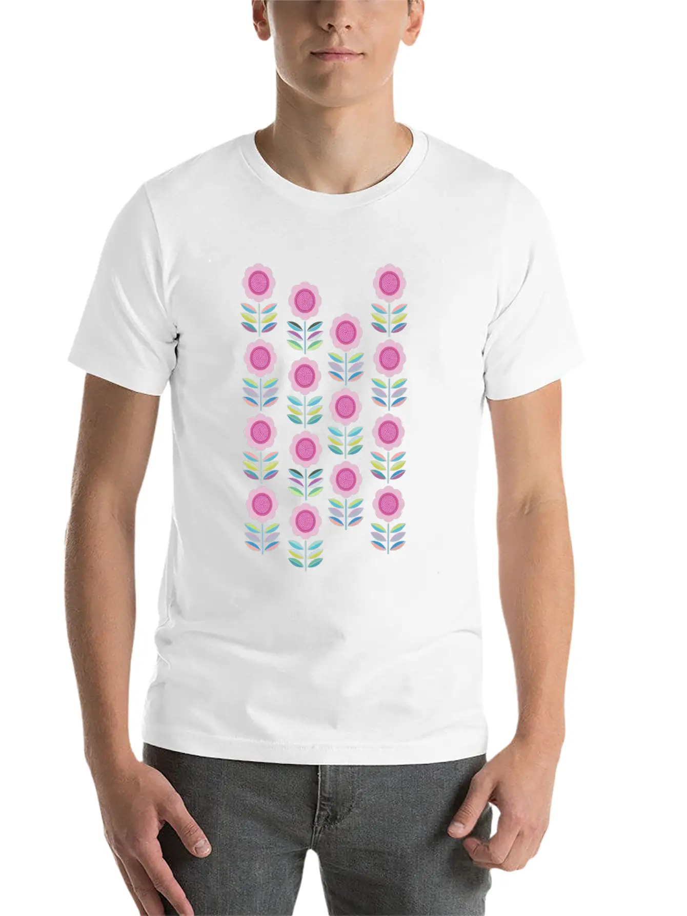 Folk Art Flowers Pattern Scandinavian Folk Art Comfortable Minimalist Graphic Tee – Summer Style Essential