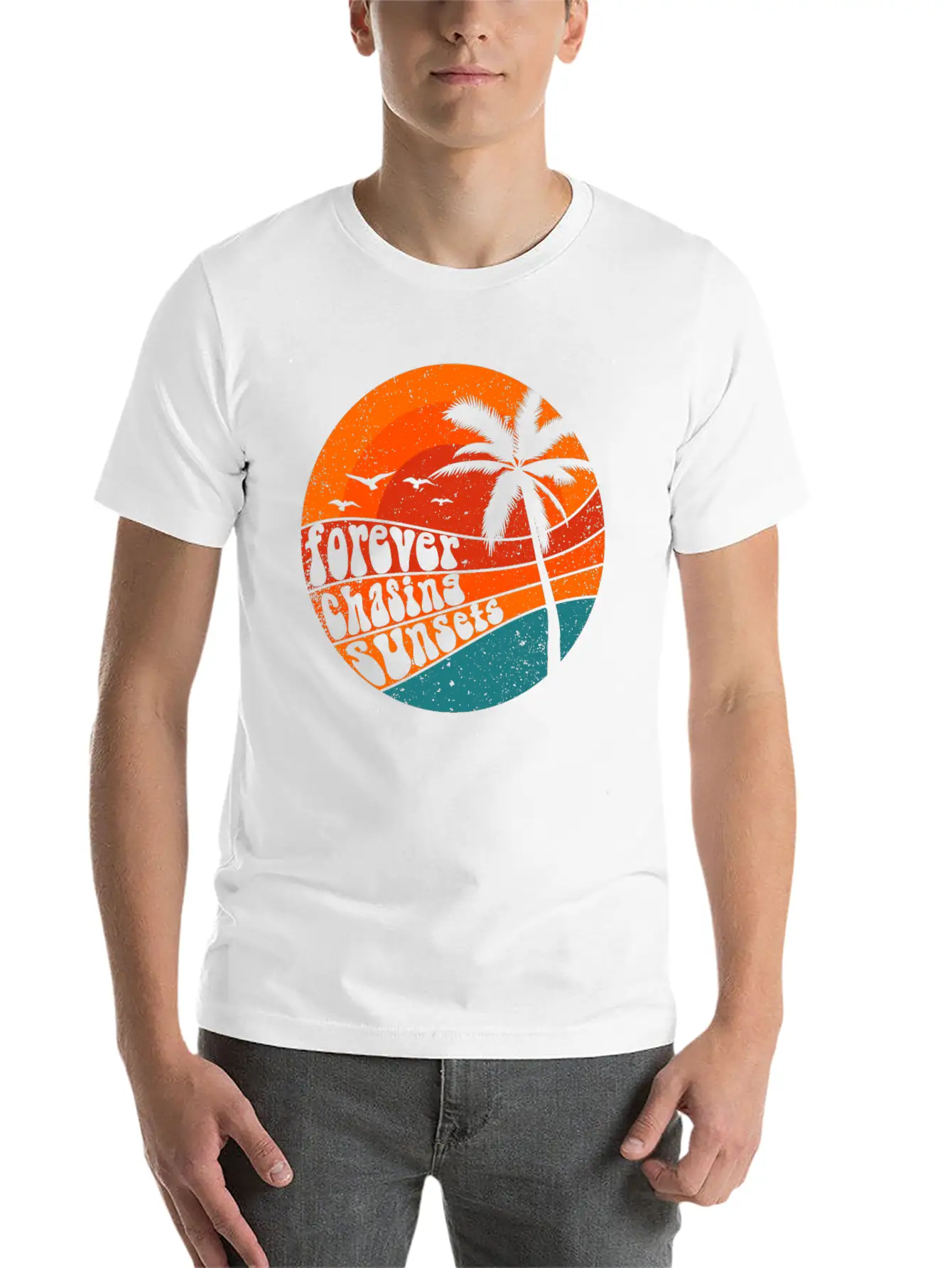 Forever Chasing Sunsets Retro Summer Vacation Stylish Everyday T-Shirt – Unisex Basic Cotton Tee