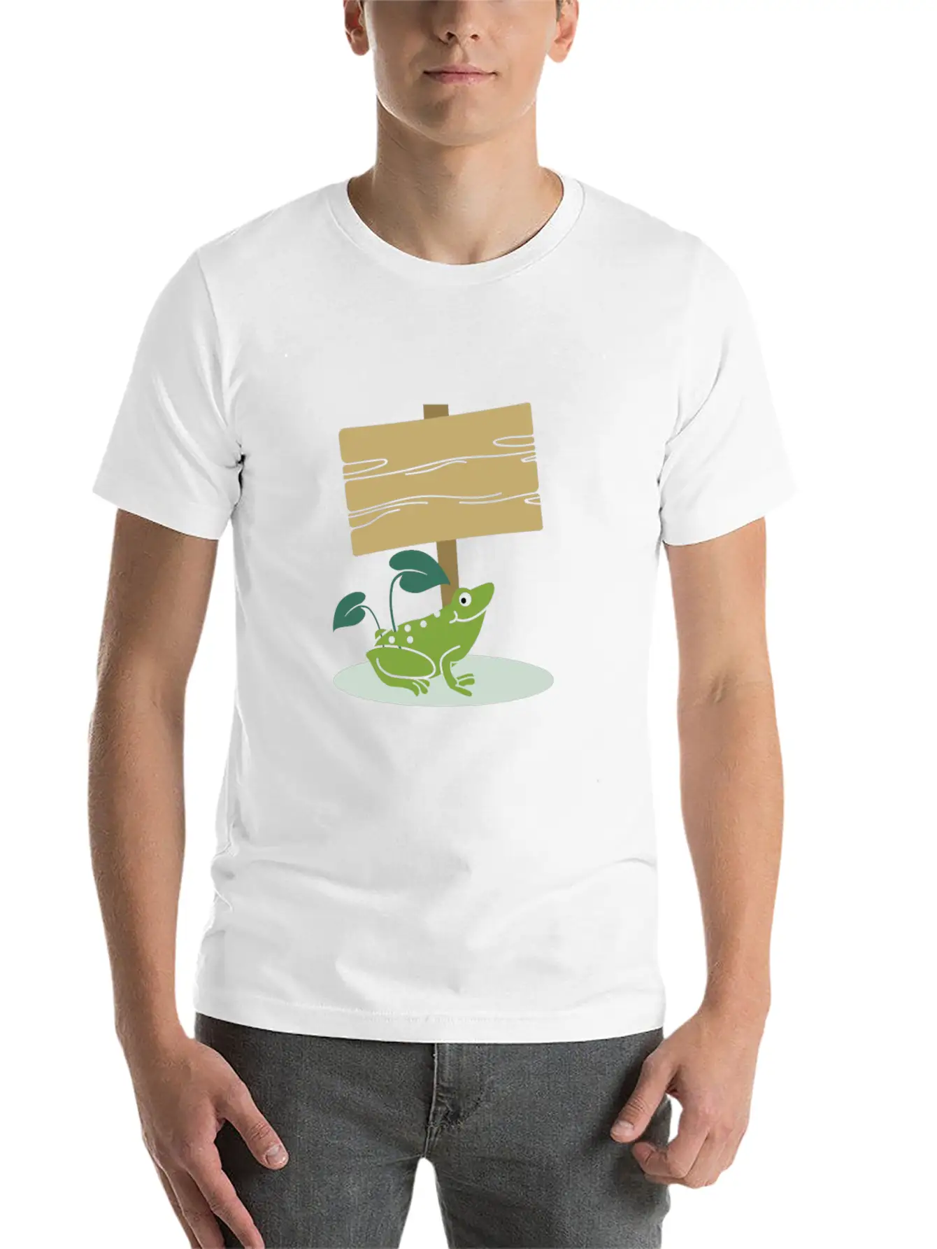 Frog With Sign -Write Your Own Custom Text Message Unisex Casual T-Shirt – Clean Design For Daily Comfort