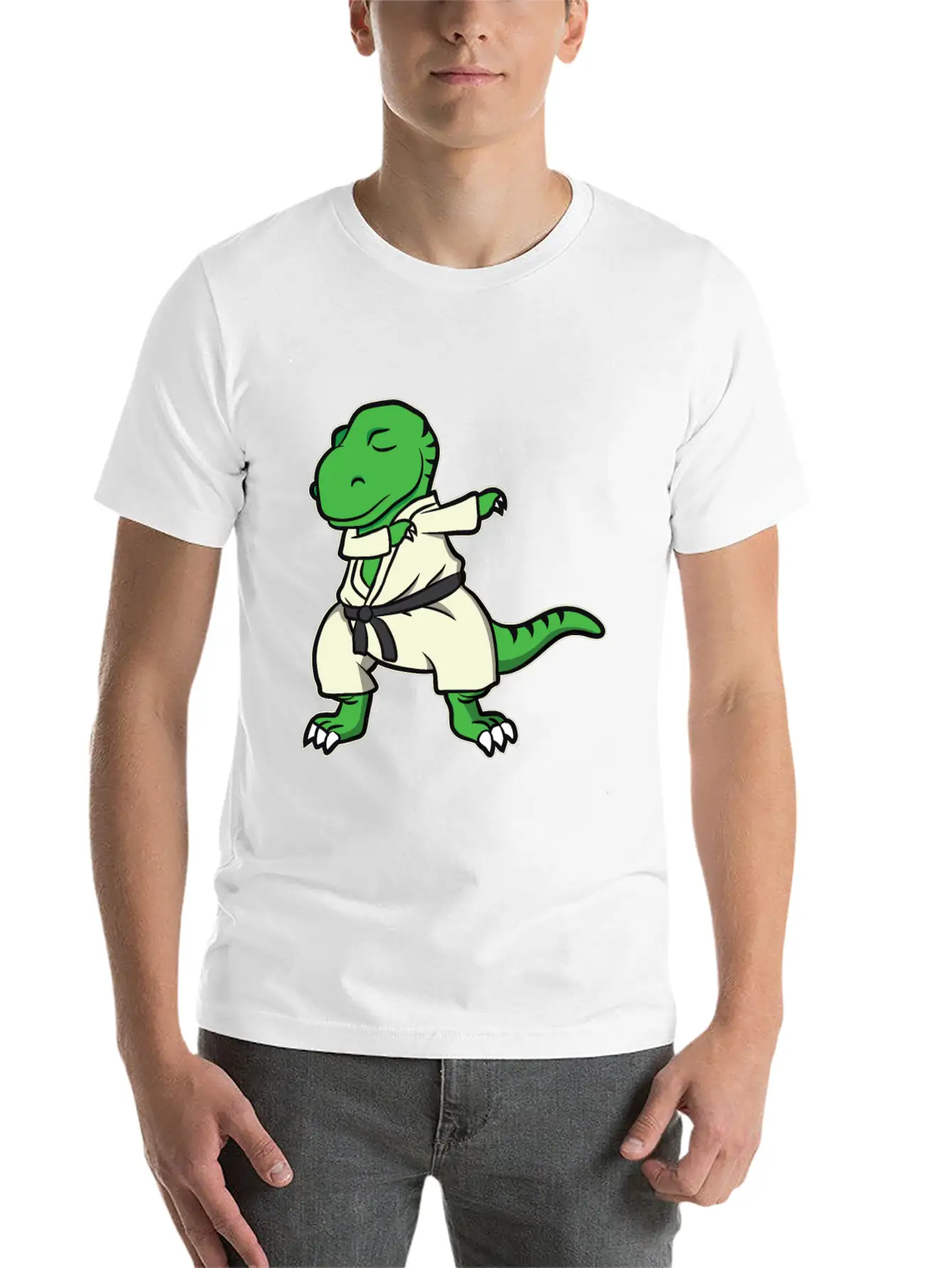 Funny Dabbing Karate Dinosaur Tyrannosaurus Gift Unisex Casual T-Shirt – Clean Design For Daily Comfort