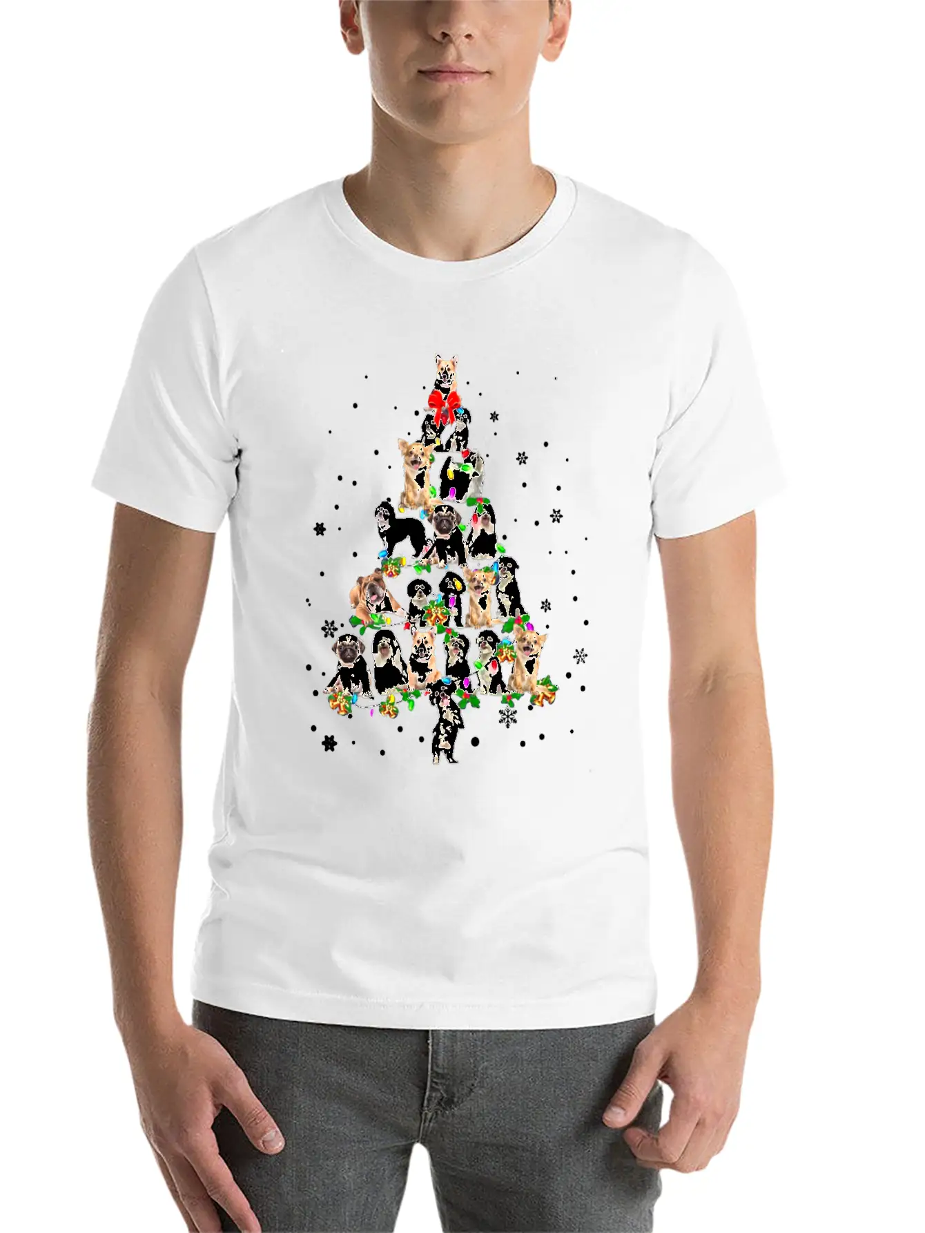 Funny Dog Xmas Tree Unisex Short Sleeve Soft Cotton T-Shirt – Casual Everyday Wear