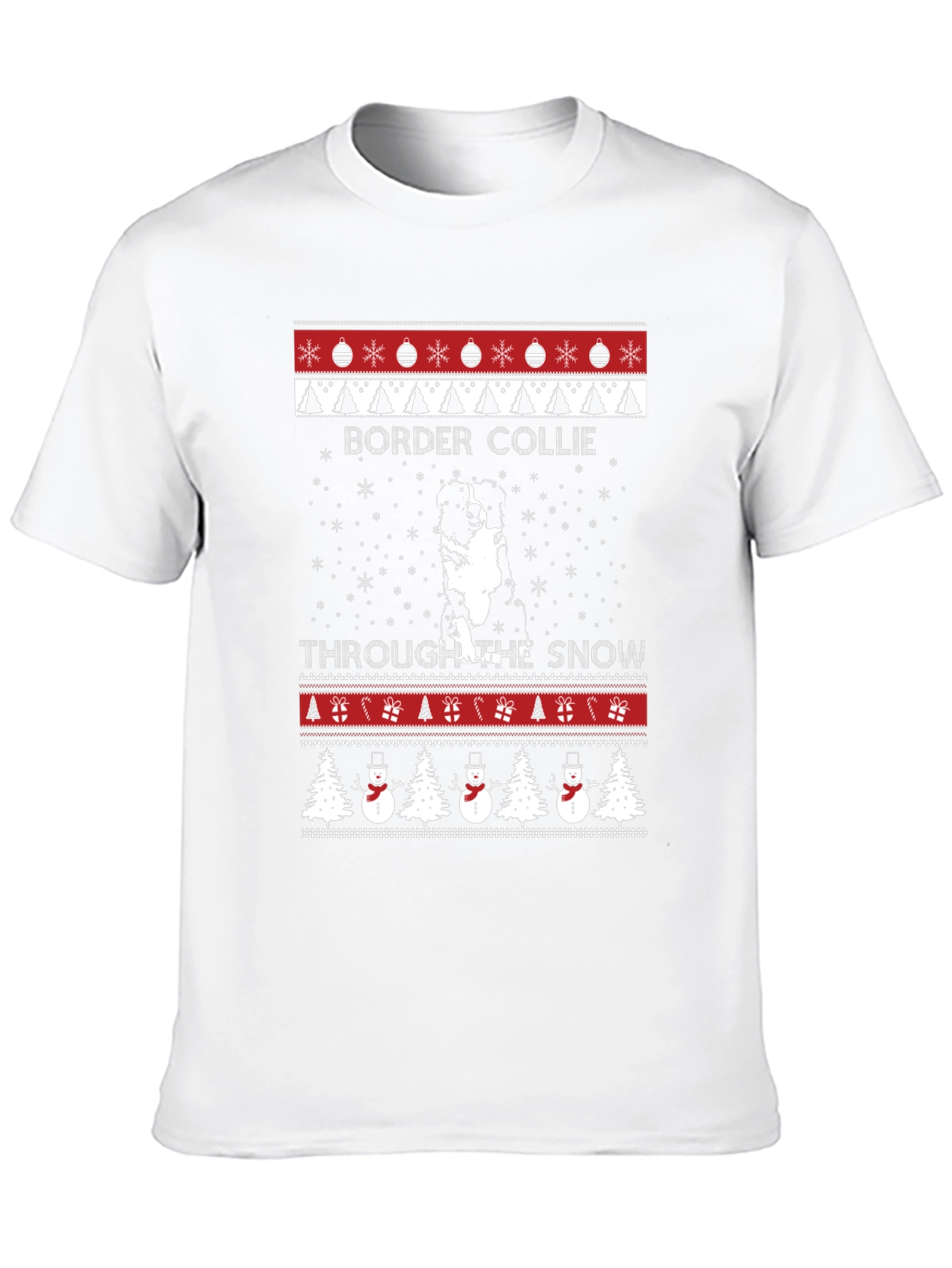 Border Collie Christmas Sweater Style T-Shirt