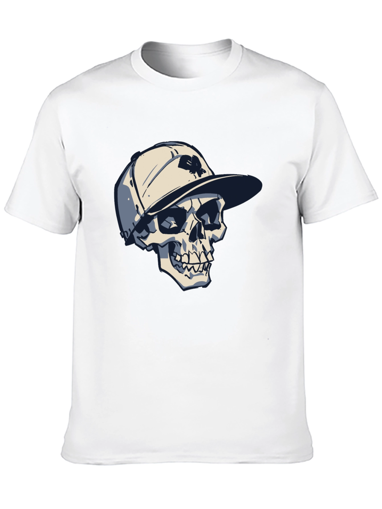 Skull in Cap Graphic Tee - Cool Black T-Shirt