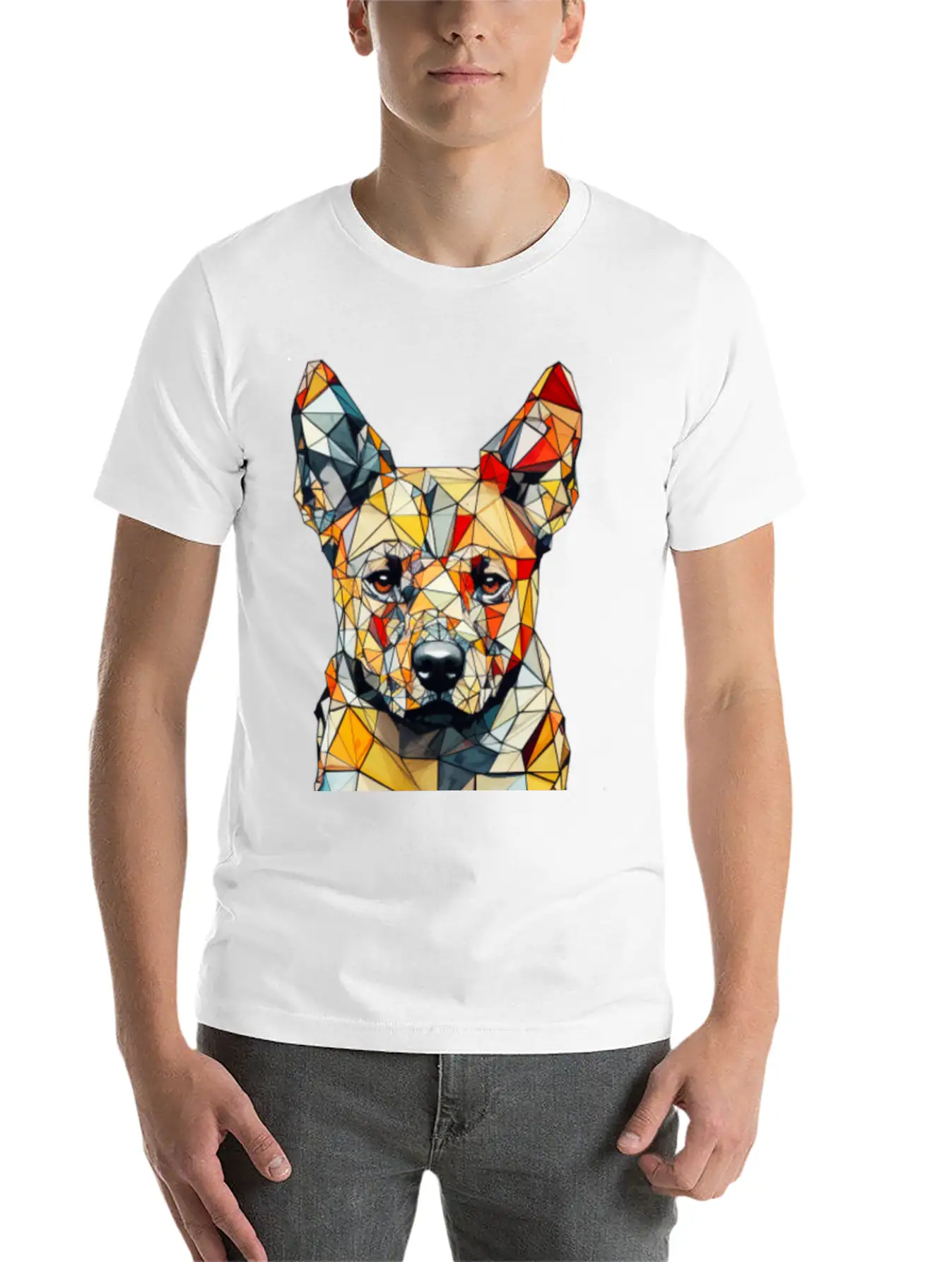 Geometric Dog Unisex Short Sleeve Soft Cotton T-Shirt – Casual Everyday Wear