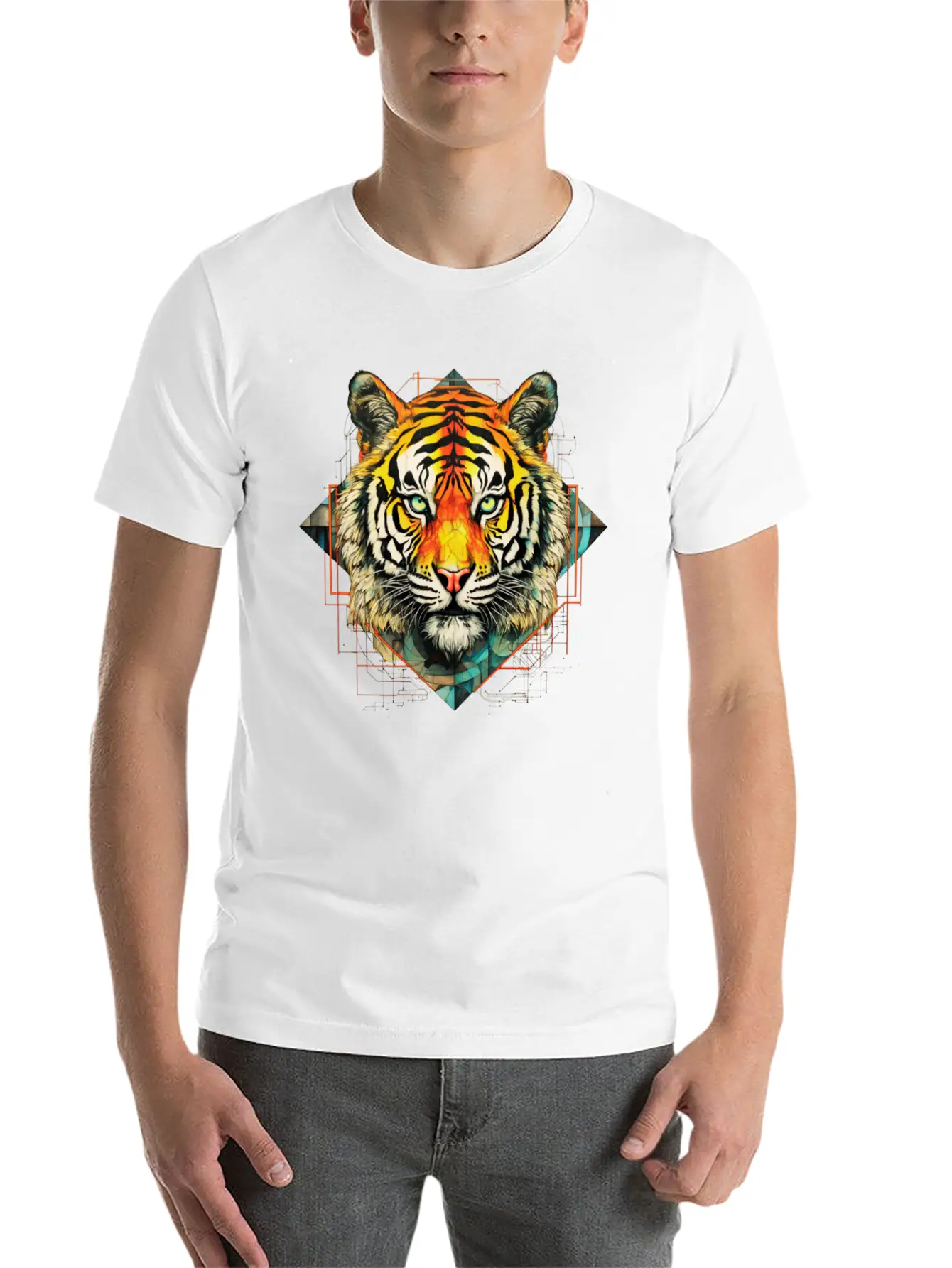 Geometric Tiger Unisex Short Sleeve Soft Cotton T-Shirt – Casual Everyday Wear