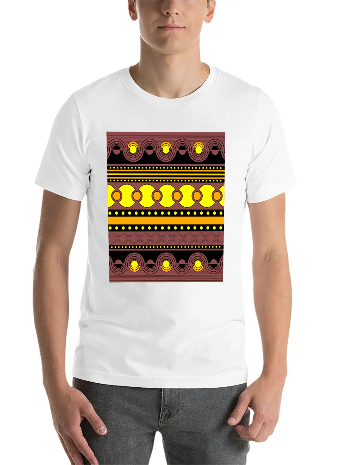 Geometrical Ornament In Rows Basic Graphic T-Shirt – Daily Comfort In Soft Cotton