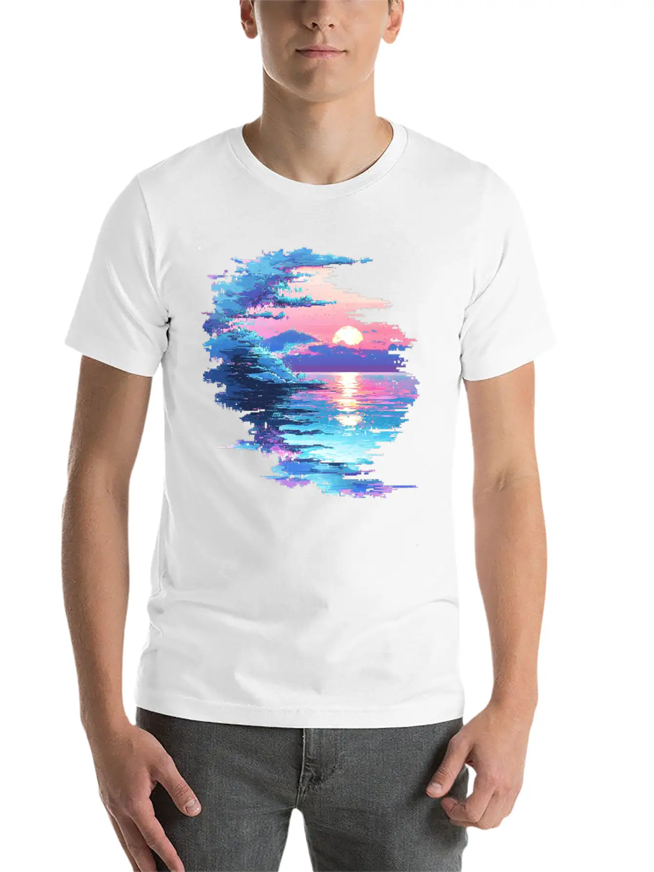 Glitched Ocean Unisex Short Sleeve Soft Cotton T-Shirt – Casual Everyday Wear