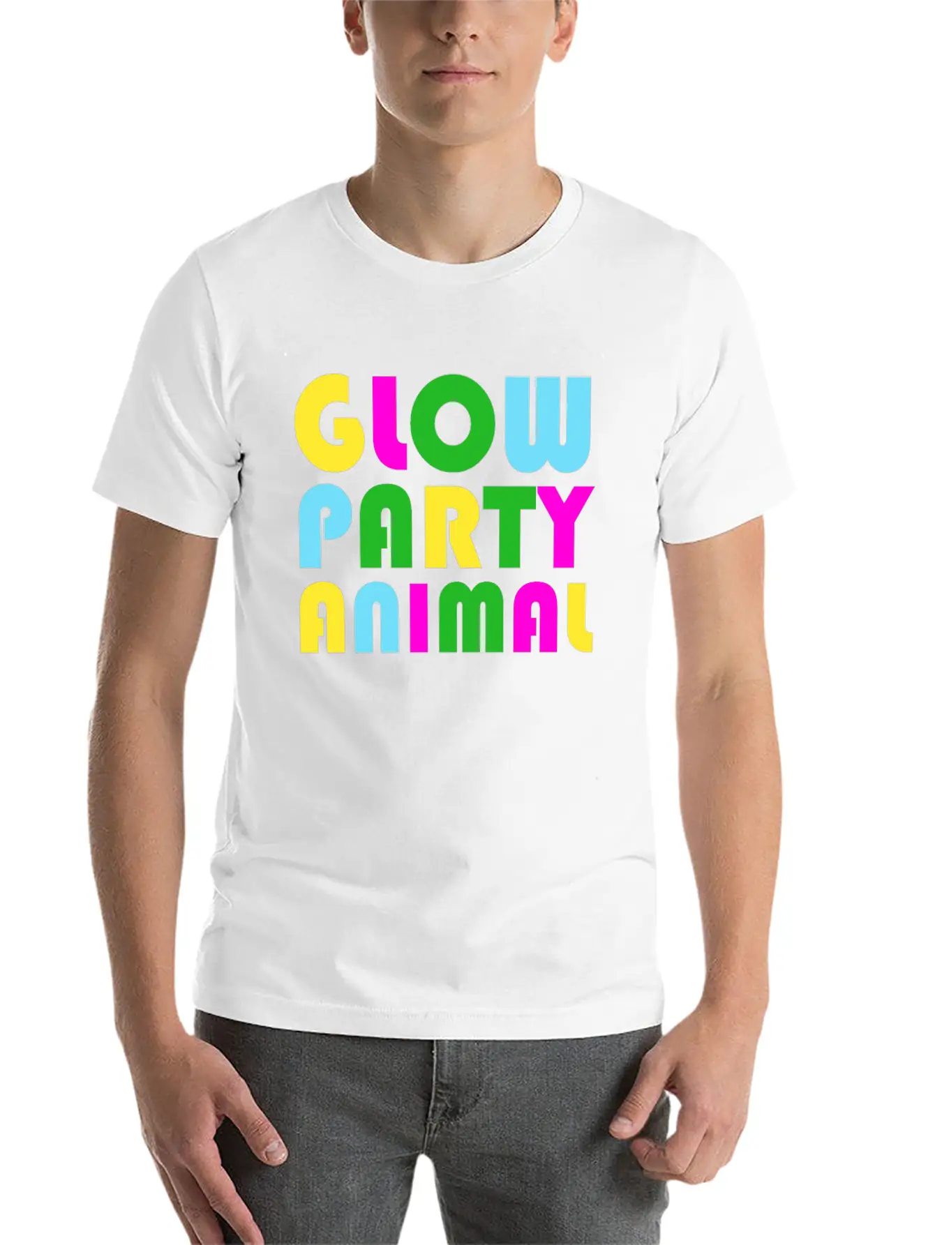 Glow Party T-Shirt Animal Bright Glowing Effect Unisex Short Sleeve Soft Cotton T-Shirt – Casual Everyday Wear