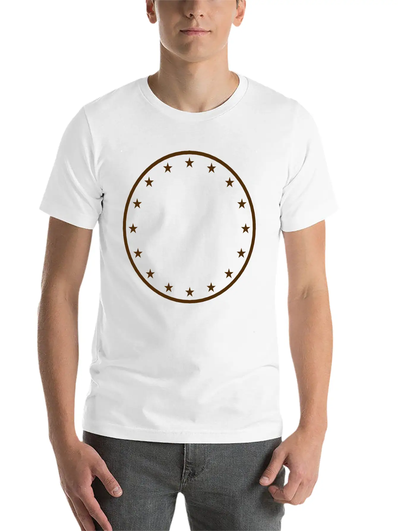 Gold Circle Star Frame Round Ring Shield Emblem De Stylish Everyday T-Shirt – Unisex Basic Cotton Tee