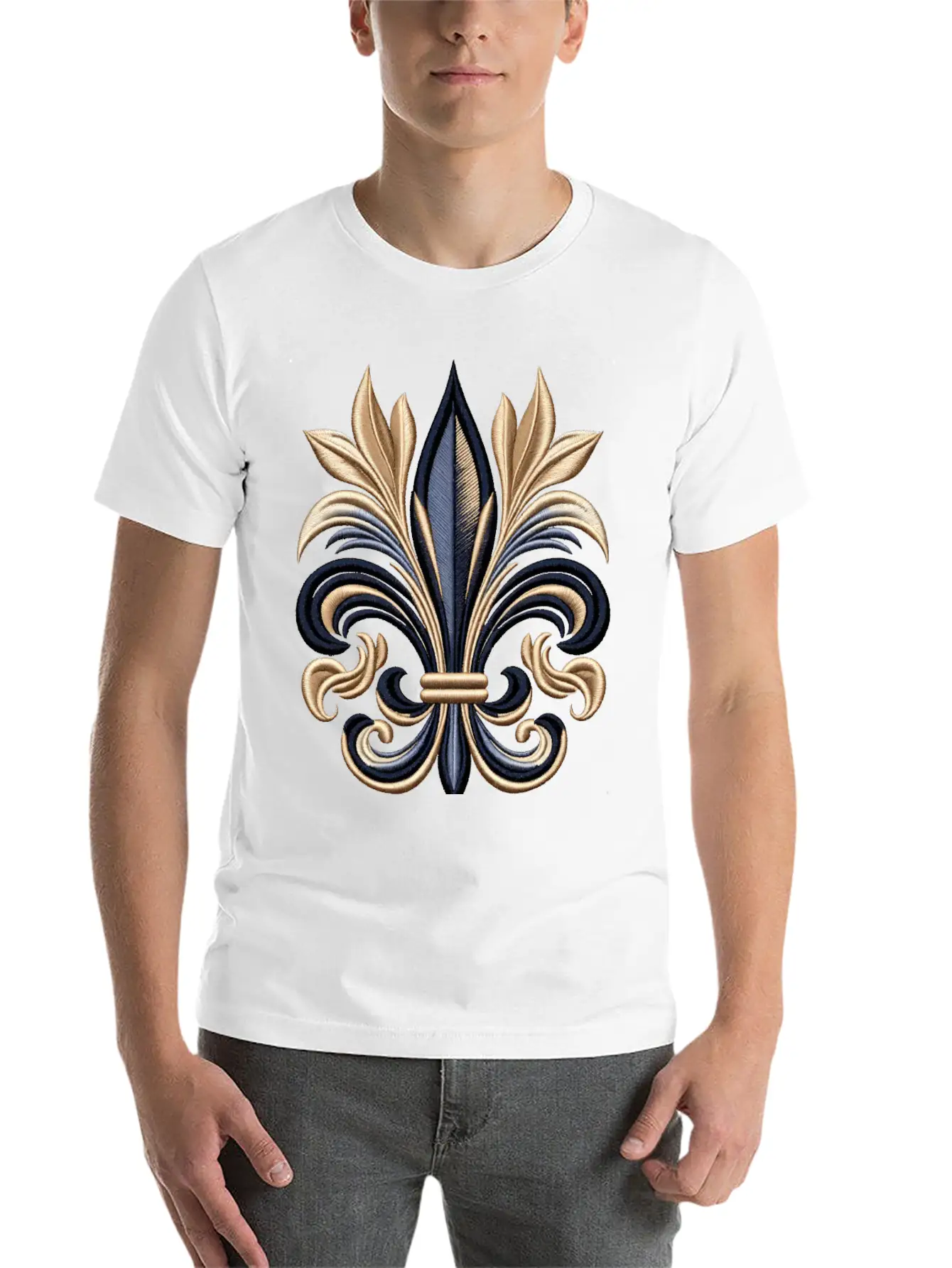 Golden Fleur-de-Lis Majesty Stylish Everyday T-Shirt – Unisex Basic Cotton Tee