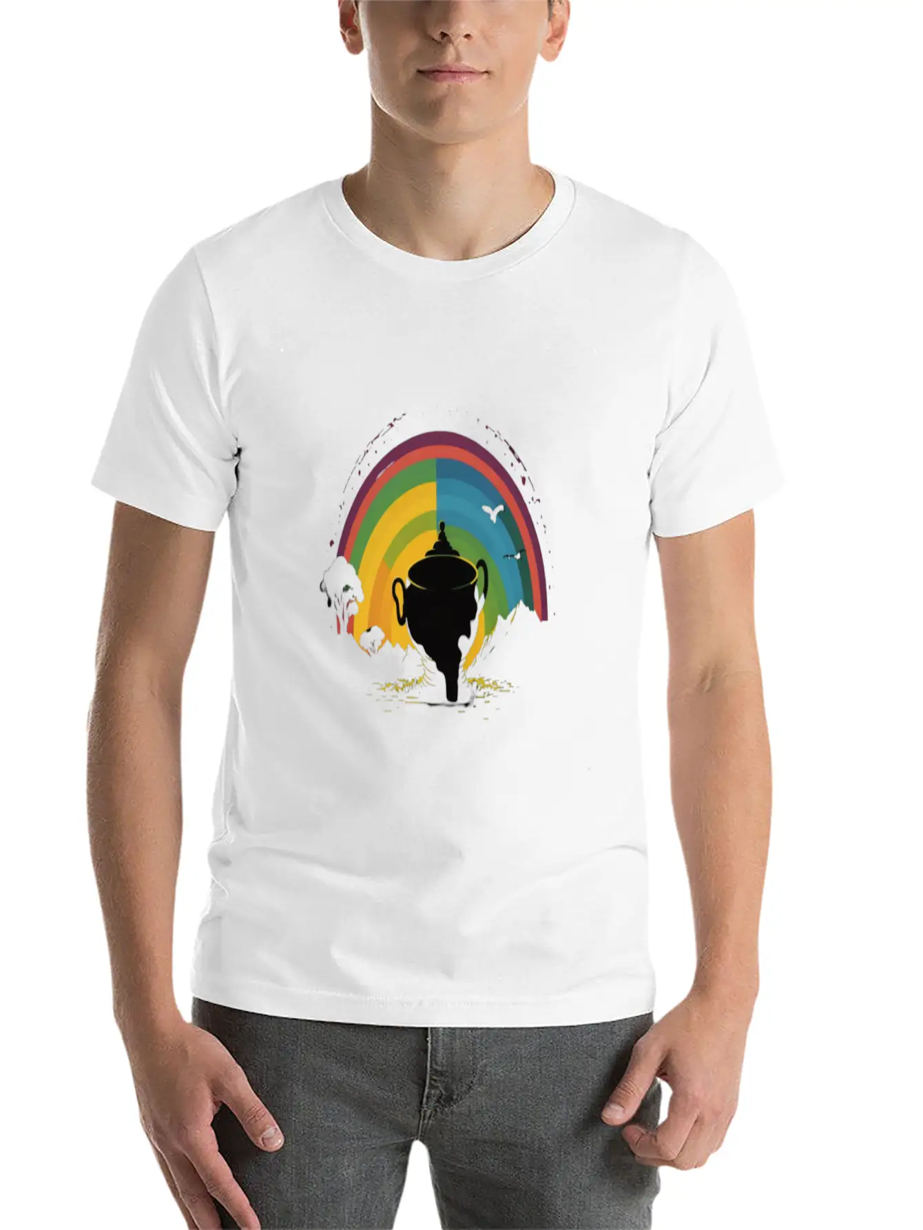 Golden Horizon Rainbow Comfortable Minimalist Graphic Tee – Summer Style Essential