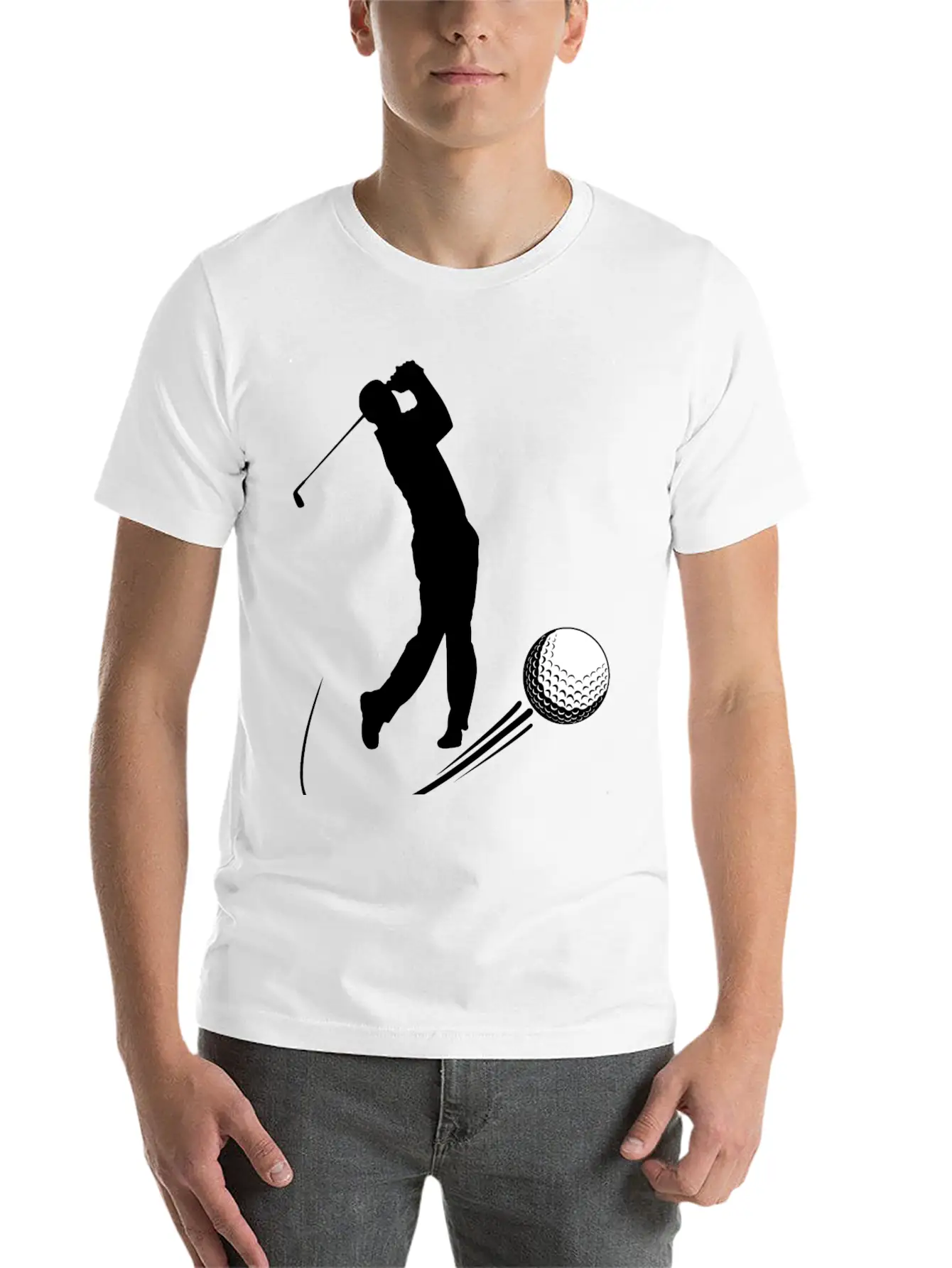 Golf Player Hits Ball Shadow Timeless Short Sleeve Tee – Comfy And Minimalist Design