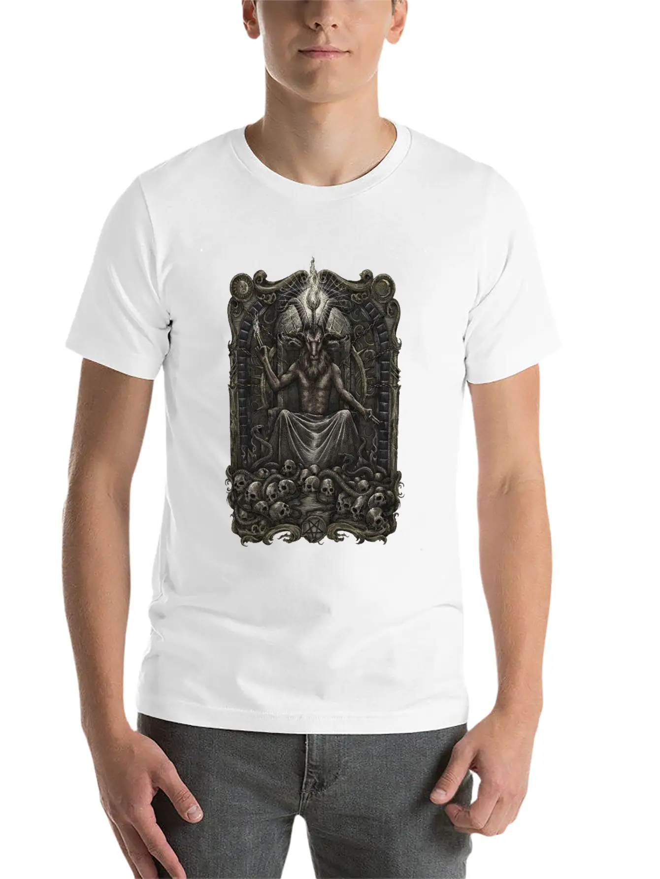 Gothic Baphomet Throne Stylish Everyday T-Shirt – Unisex Basic Cotton Tee
