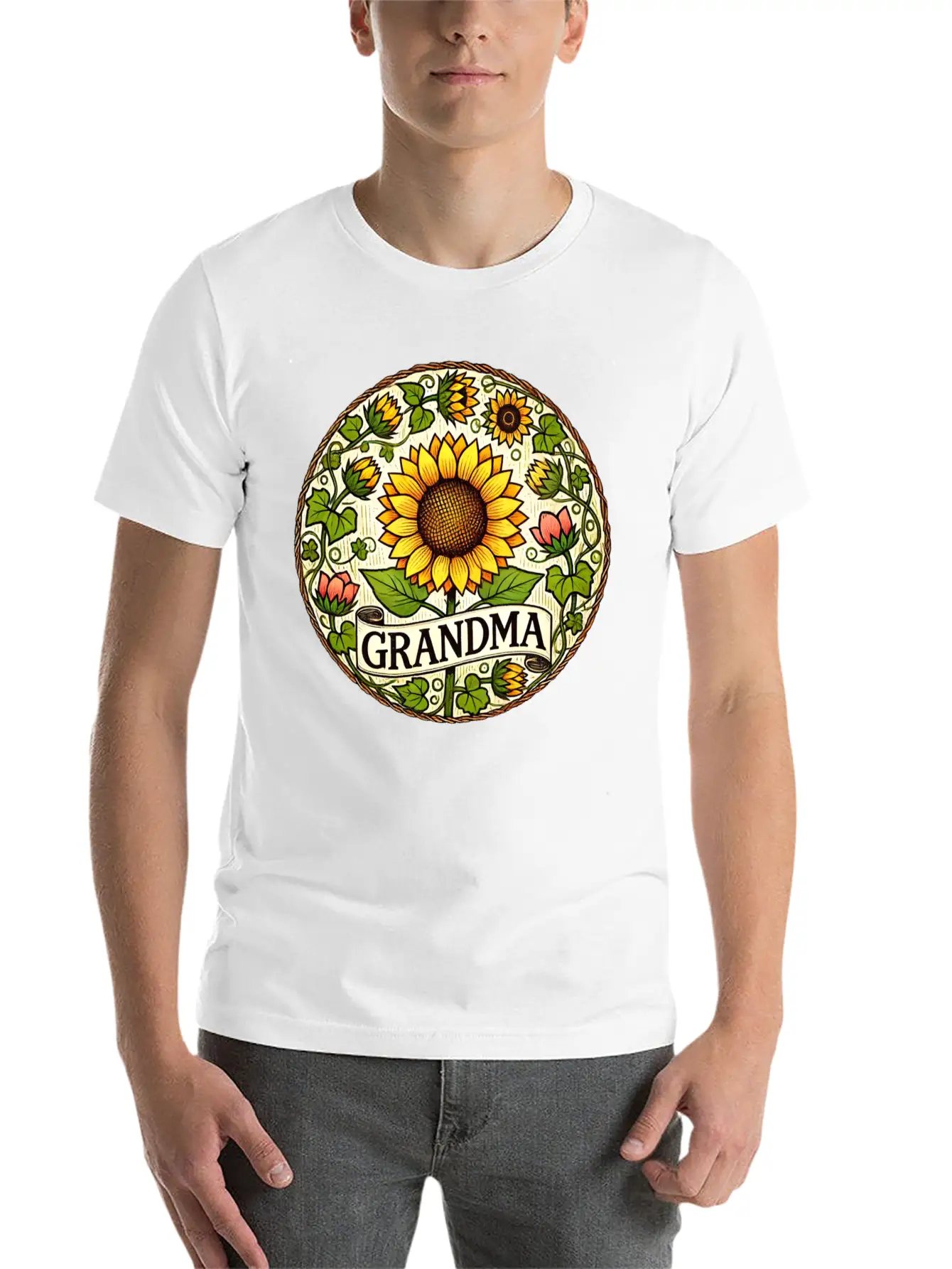 Grandma Sunflower Basic Graphic T-Shirt – Daily Comfort In Soft Cotton