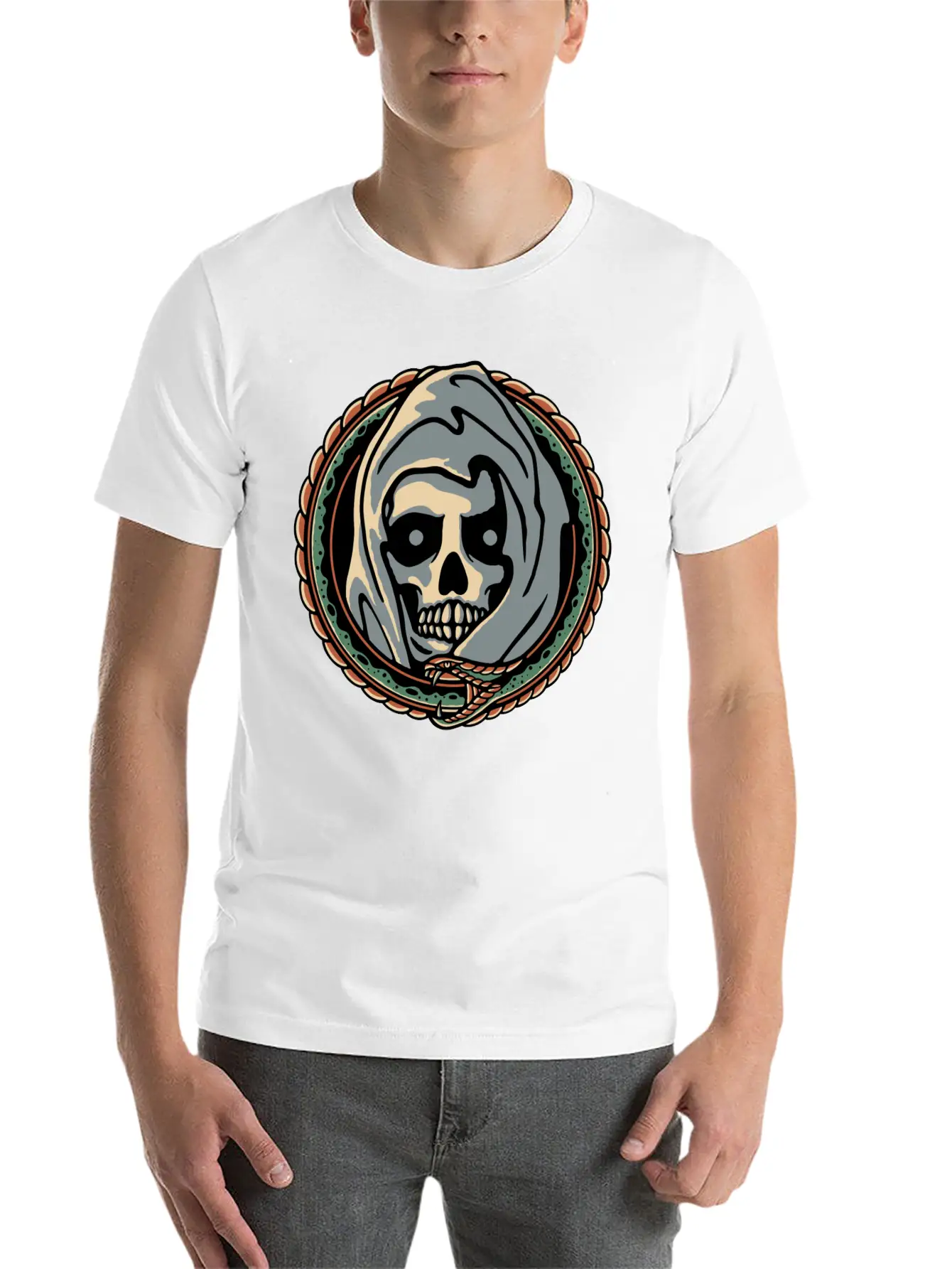 Grim Reaper And Snake Comfortable Minimalist Graphic Tee – Summer Style Essential