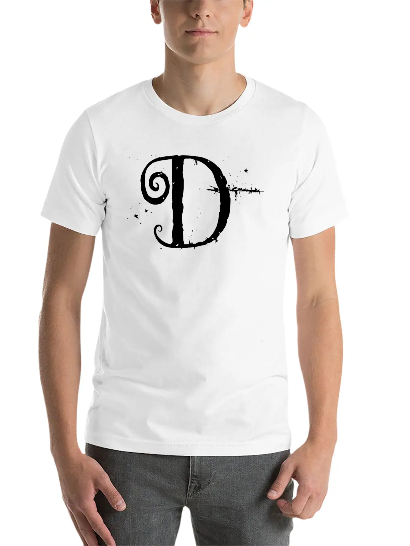 Grunge Letter D, Distorted Letter D Unisex Short Sleeve Soft Cotton T-Shirt – Casual Everyday Wear