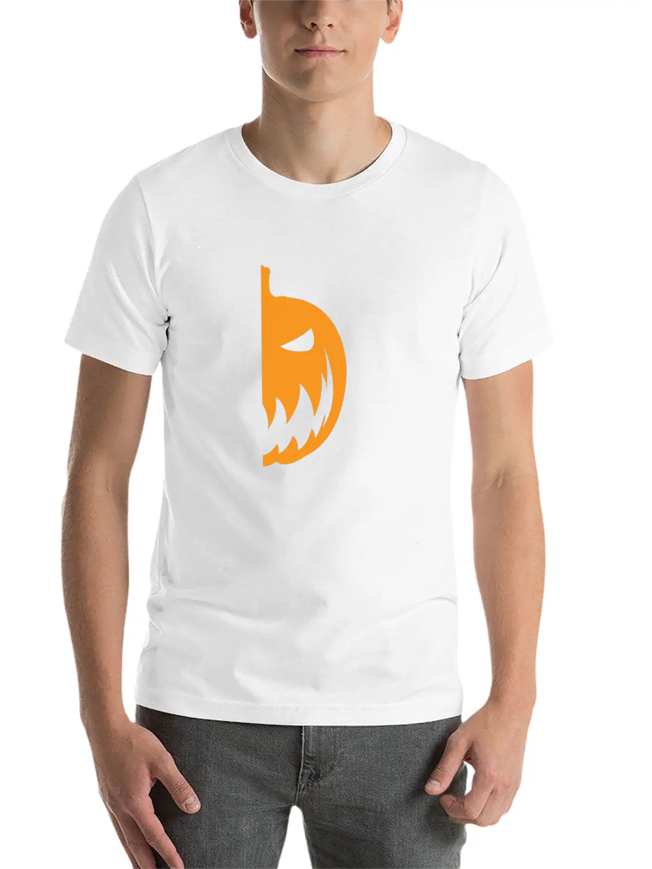 Halloween Pumpkin Half Smile Funny Matching Part 1 Basic Graphic T-Shirt – Daily Comfort In Soft Cotton