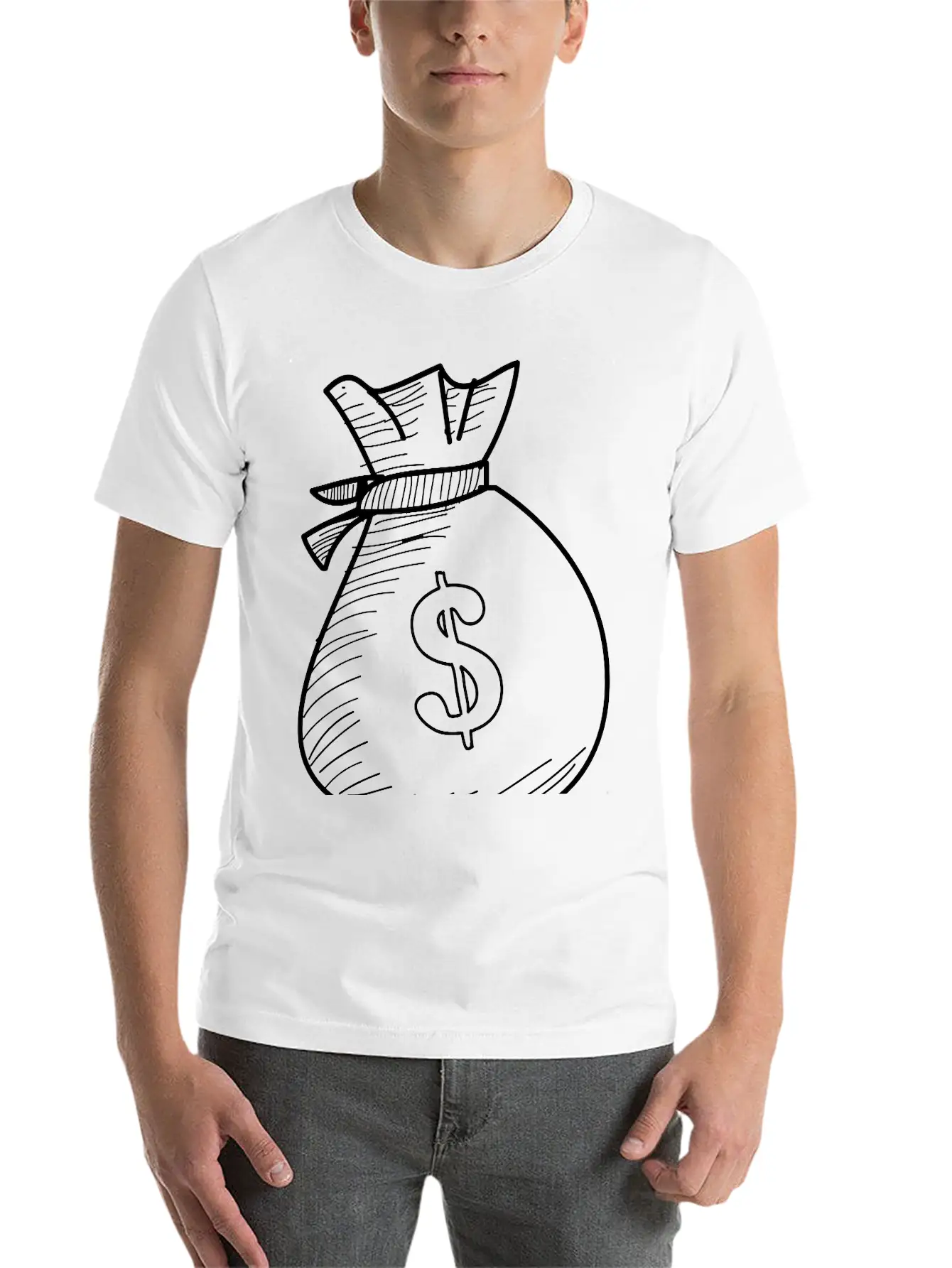 Hand Drawn Dollar Bag Vector Comfortable Minimalist Graphic Tee – Summer Style Essential