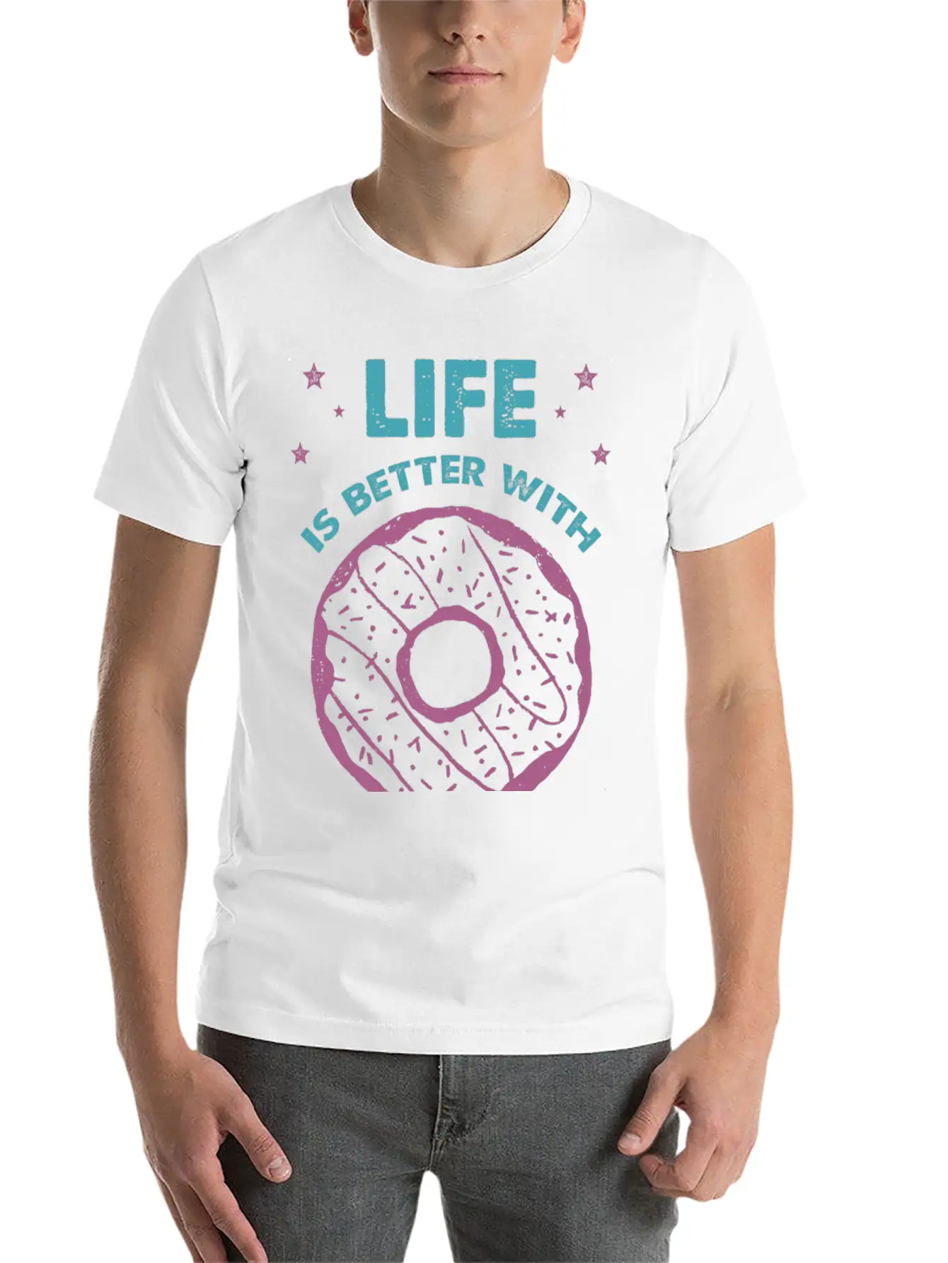 Hand Drawn Donut Life Is Better With Sweets Unisex Short Sleeve Soft Cotton T-Shirt – Casual Everyday Wear