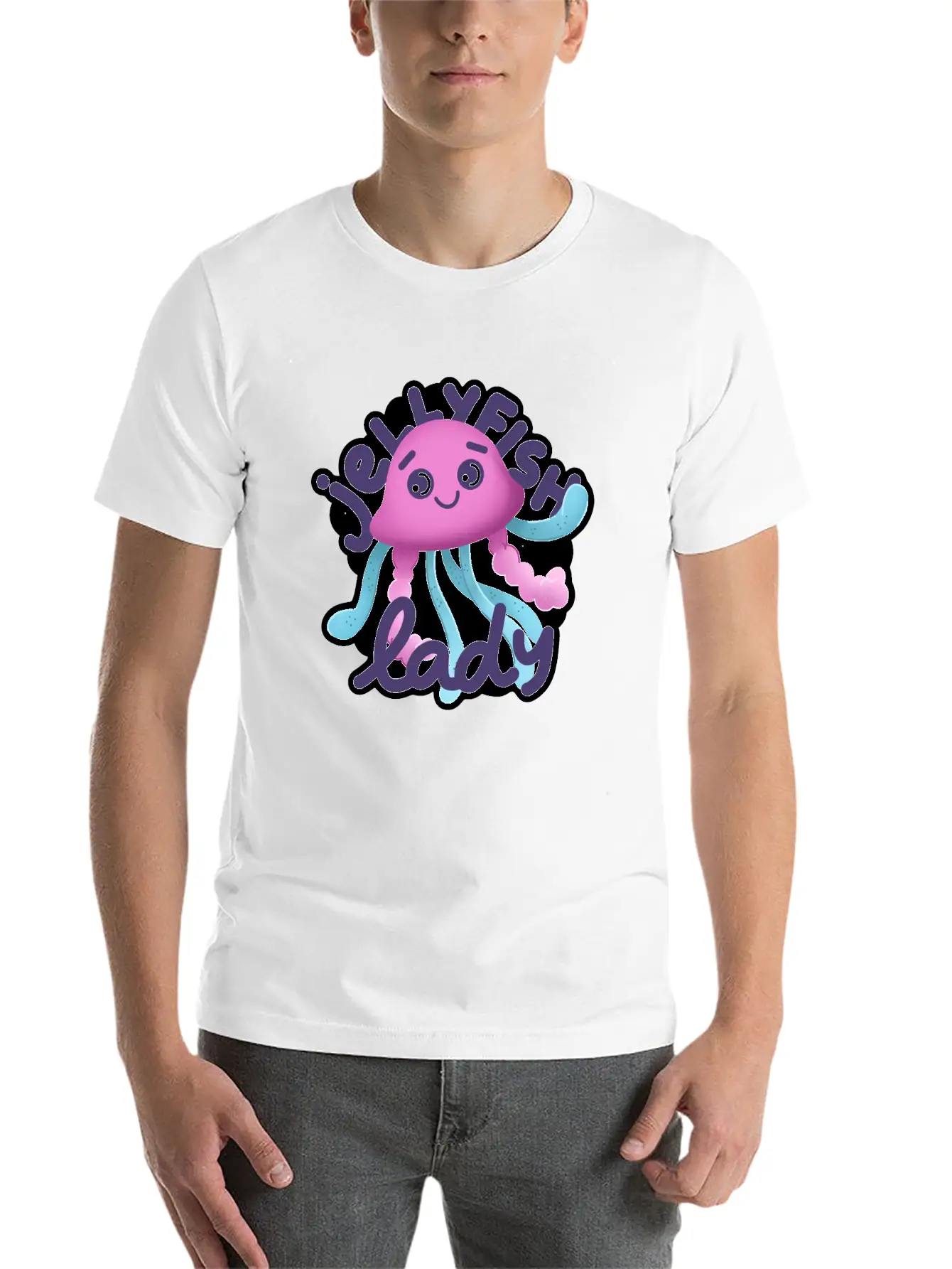 Hand Drawn Pink Jellyfish Lady Timeless Short Sleeve Tee – Comfy And Minimalist Design