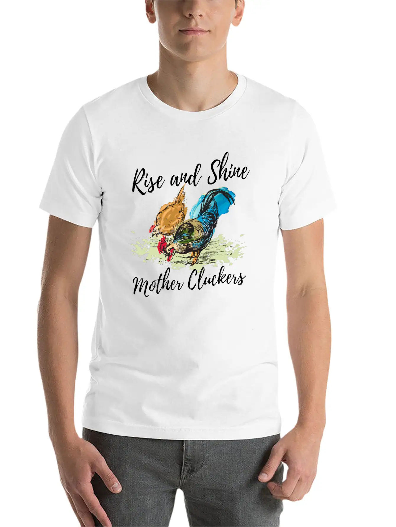 Hand Painted Chicken Design Unisex Short Sleeve Soft Cotton T-Shirt – Casual Everyday Wear