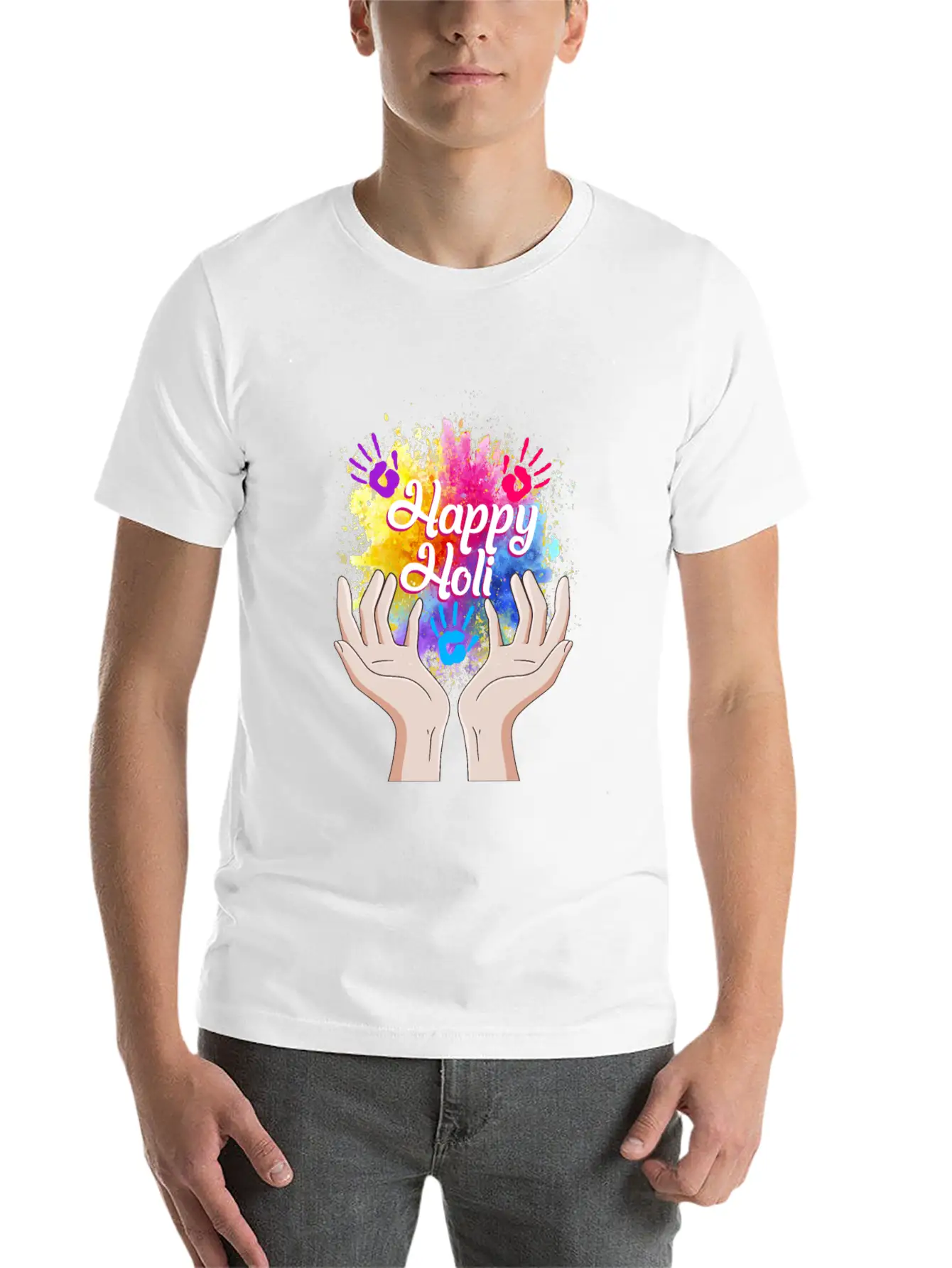 Happy Holi Festival Shirt, Happy Holi Hands Tee, Unisex Short Sleeve Soft Cotton T-Shirt – Casual Everyday Wear