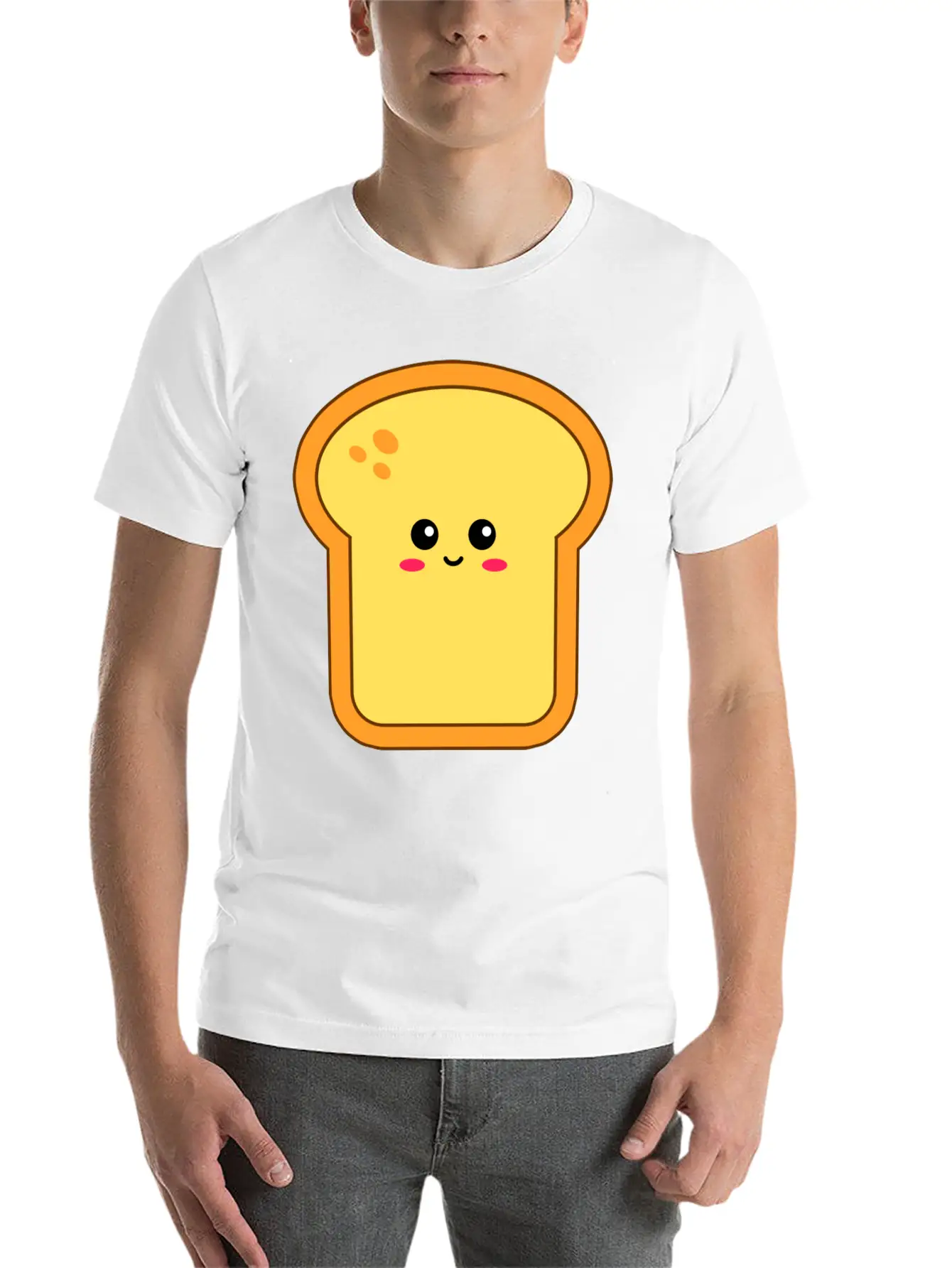 Happy Kawaii Bread Comfortable Minimalist Graphic Tee – Summer Style Essential