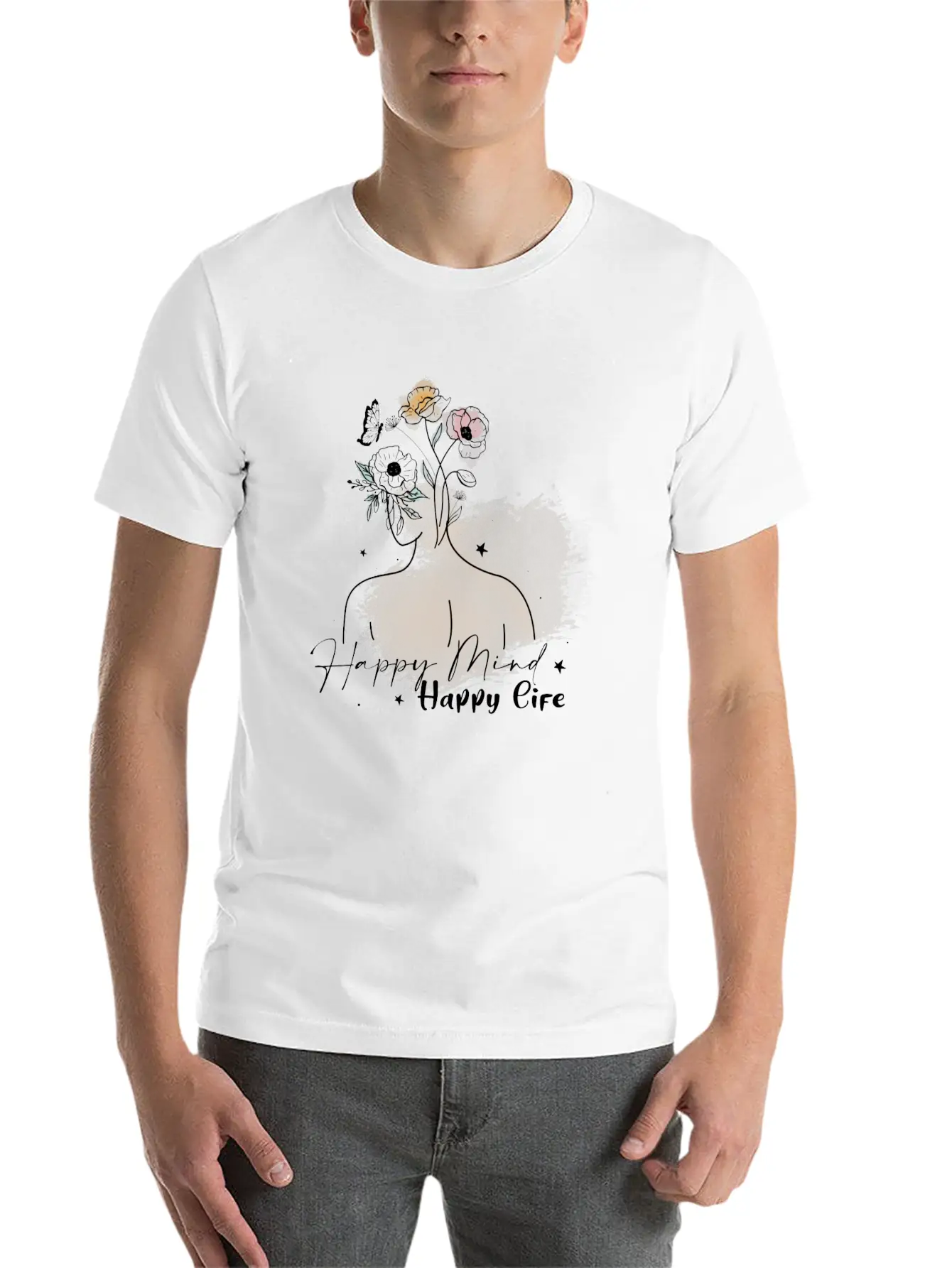 Happy Mind Happy Life Unisex Short Sleeve Soft Cotton T-Shirt – Casual Everyday Wear