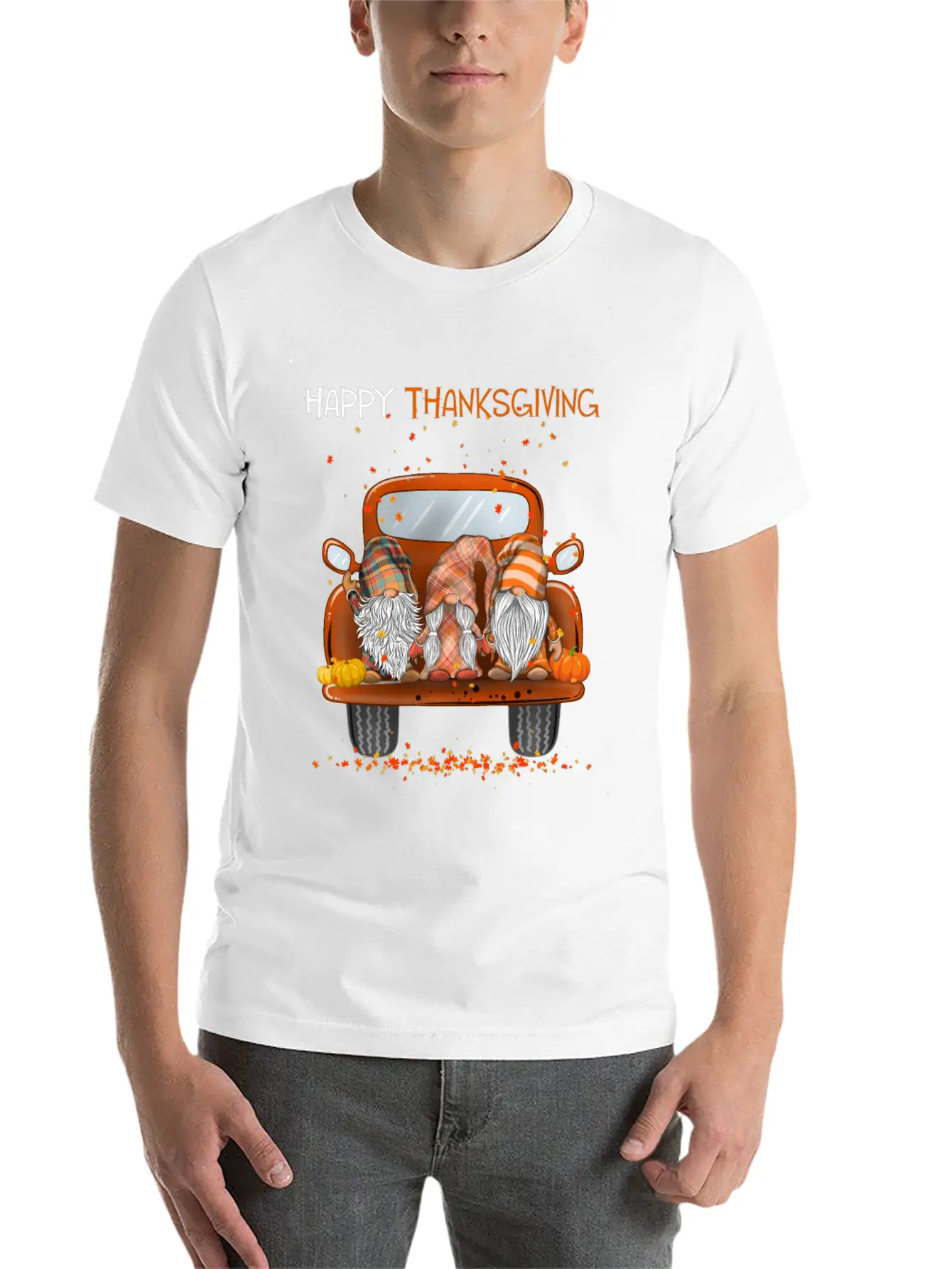 Happy Thanksgiving On Pickup Truck Gnomes Lover Stylish Everyday T-Shirt – Unisex Basic Cotton Tee