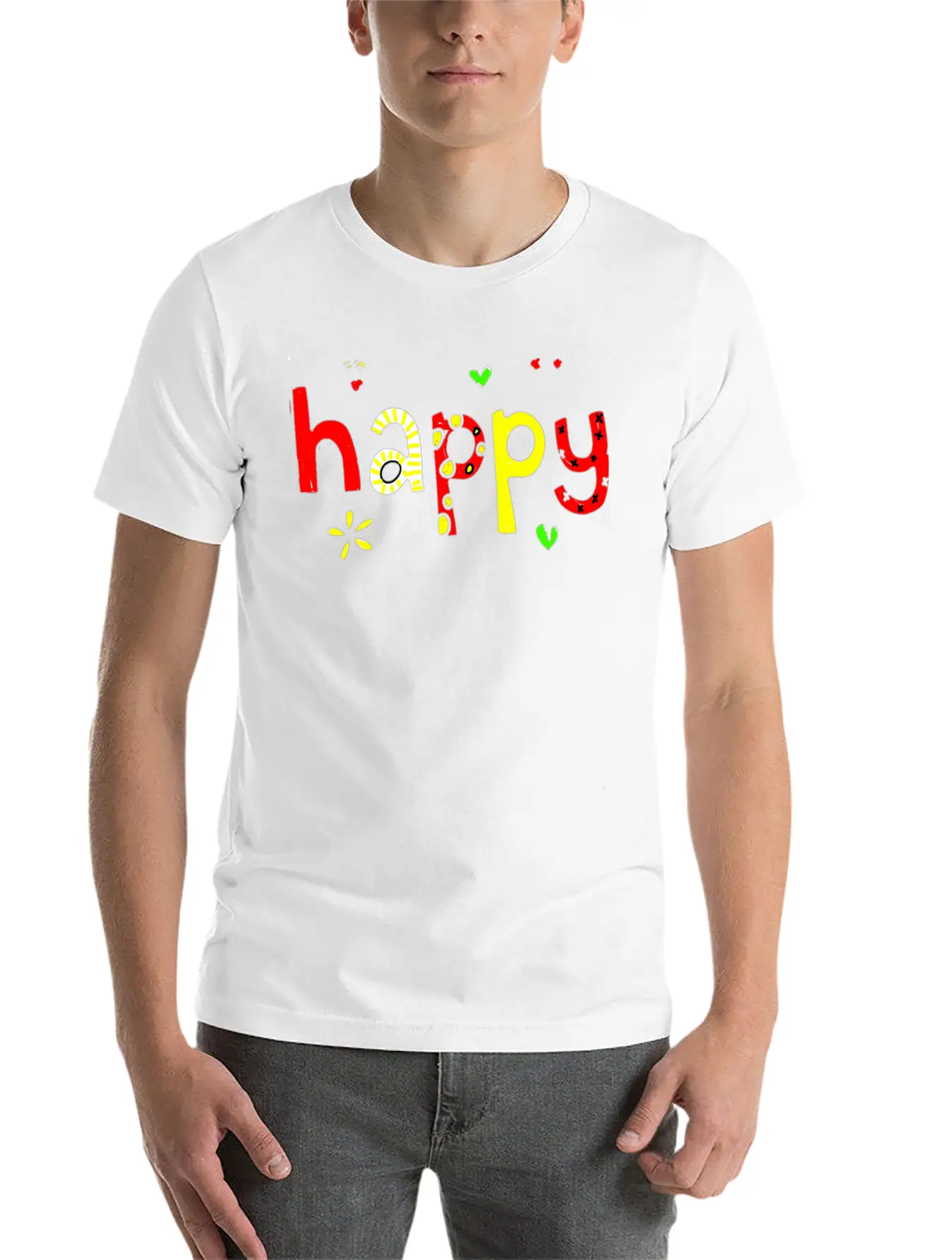 Happy Words Graffiti Hand Painted Fun Playful Stylish Everyday T-Shirt – Unisex Basic Cotton Tee