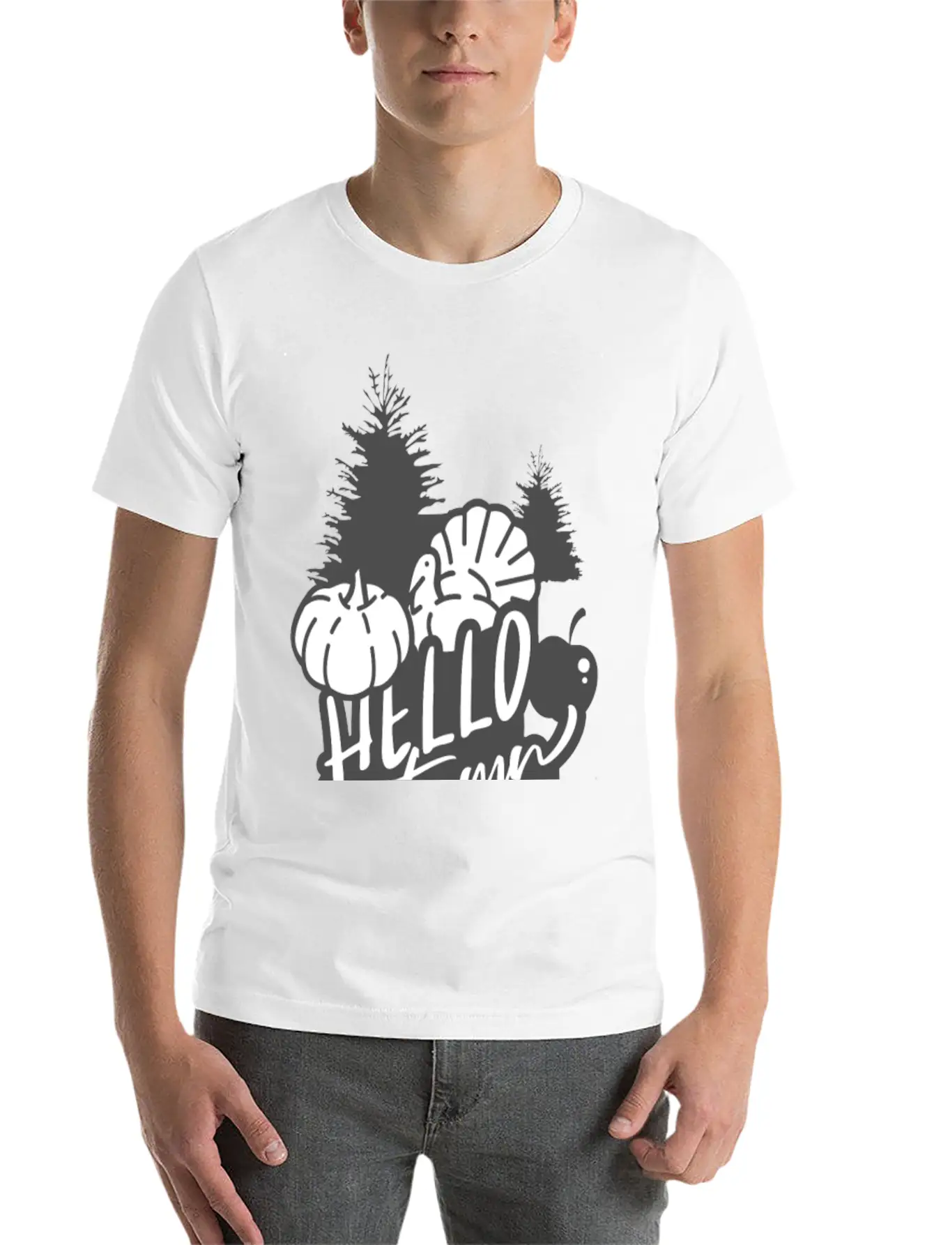 Hello Autumn White Unisex Short Sleeve Soft Cotton T-Shirt – Casual Everyday Wear