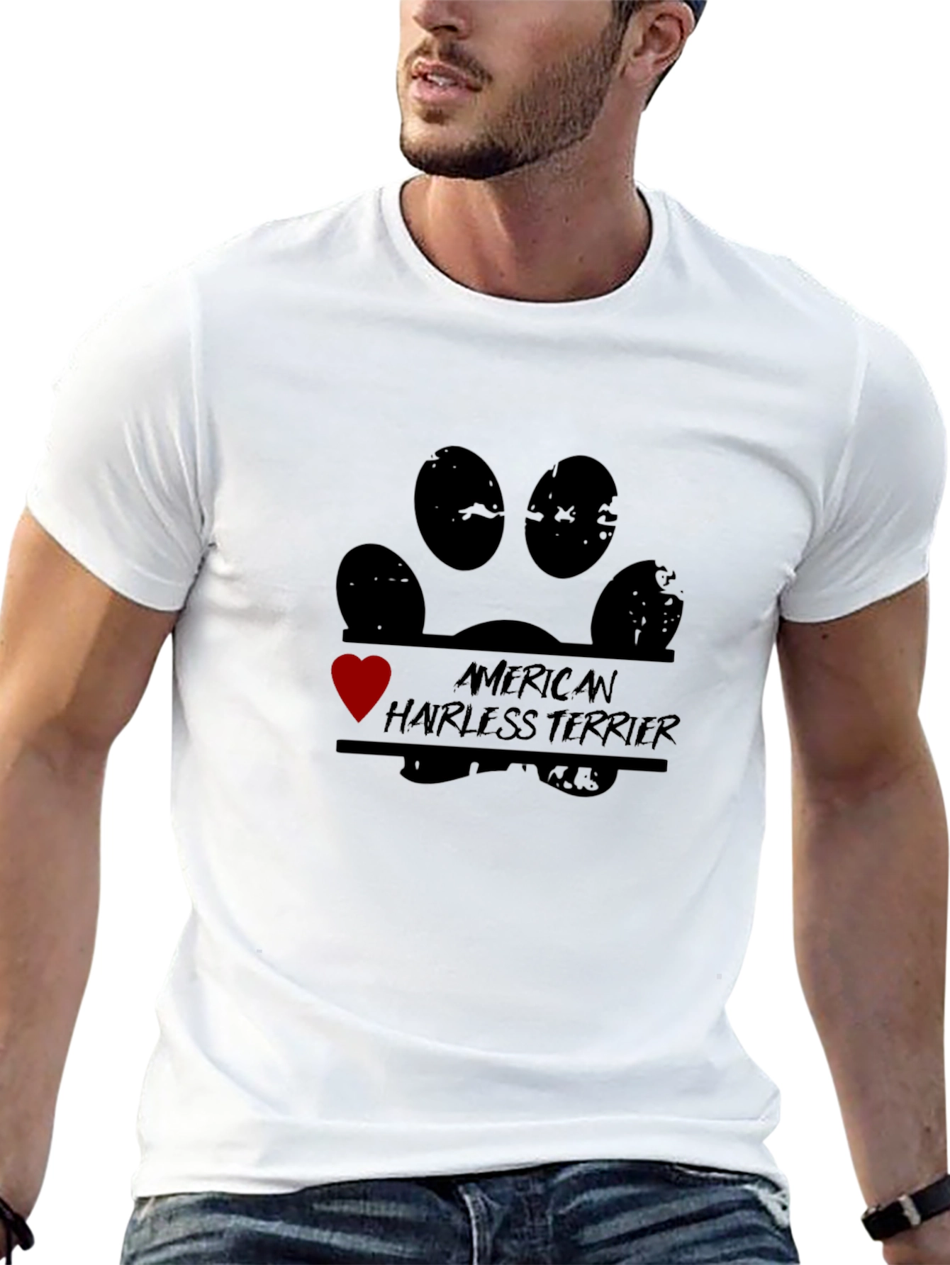 American Hairless Terrier Paw Print Heart T-Shirt