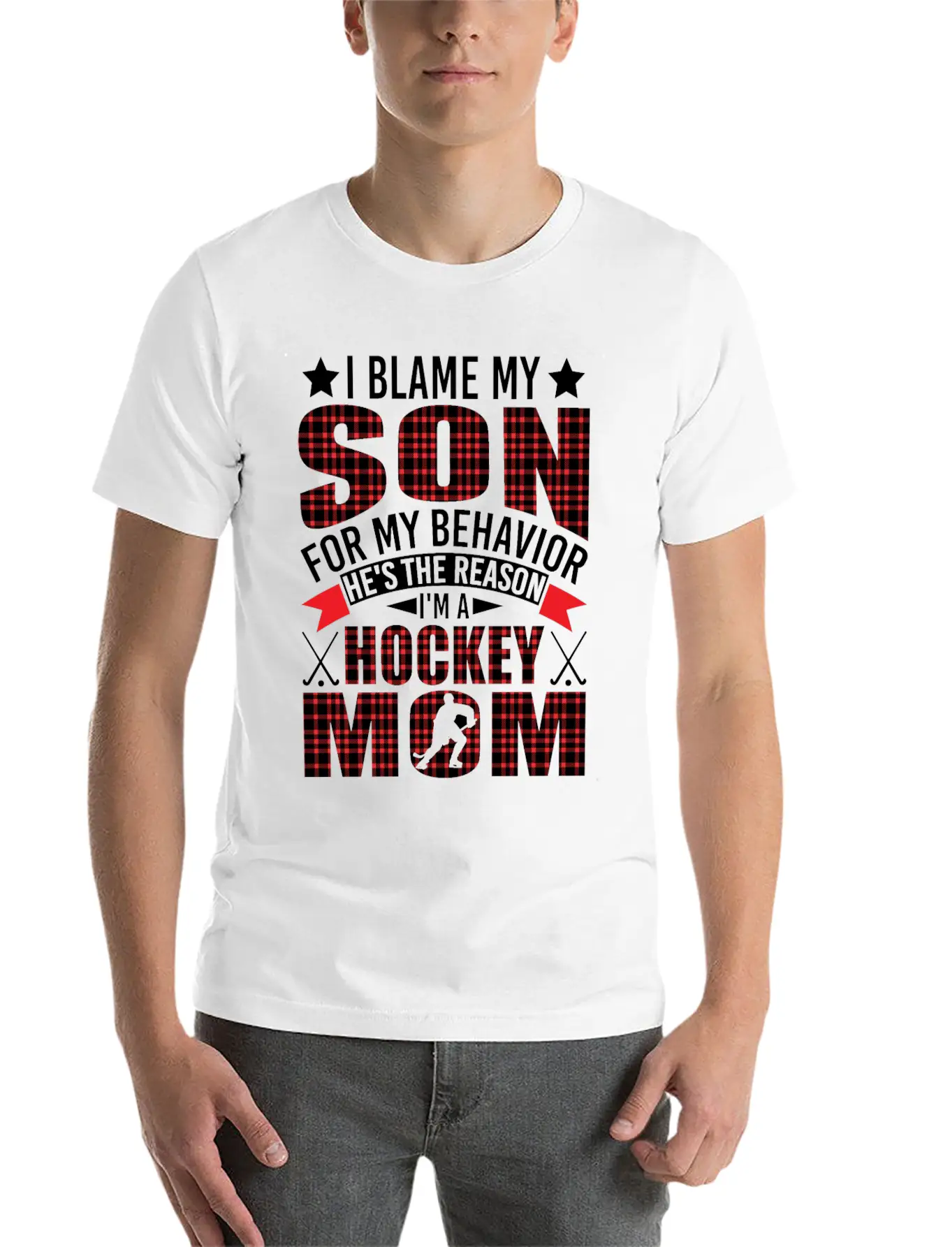 Hockey Mom I Blame My Son For My Behavior Stylish Everyday T-Shirt – Unisex Basic Cotton Tee