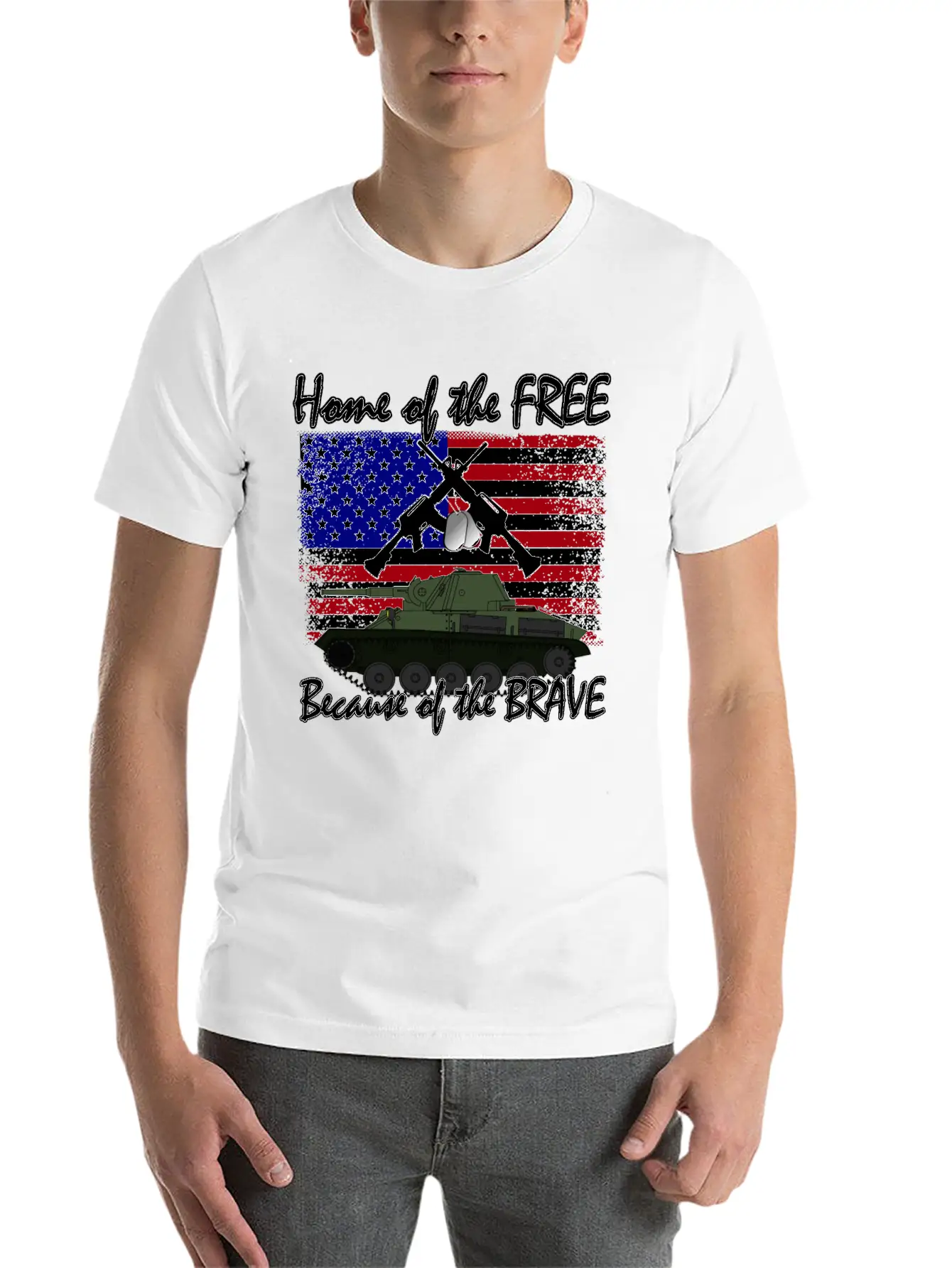 Home Of The Free Because Of The Brave Flag T-shirt Unisex Short Sleeve Soft Cotton T-Shirt – Casual Everyday Wear