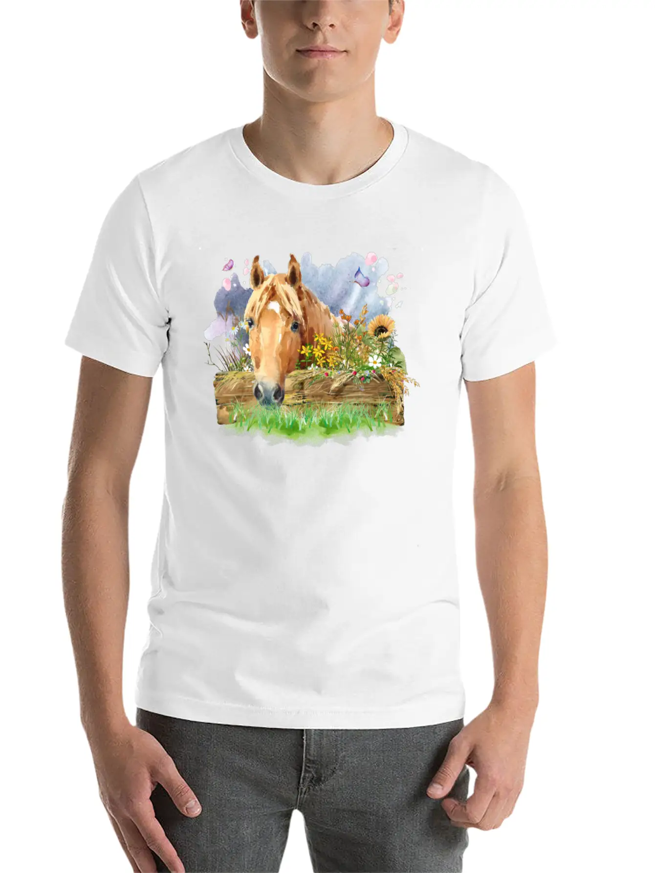 Horse Watercolor Unisex Short Sleeve Soft Cotton T-Shirt – Casual Everyday Wear