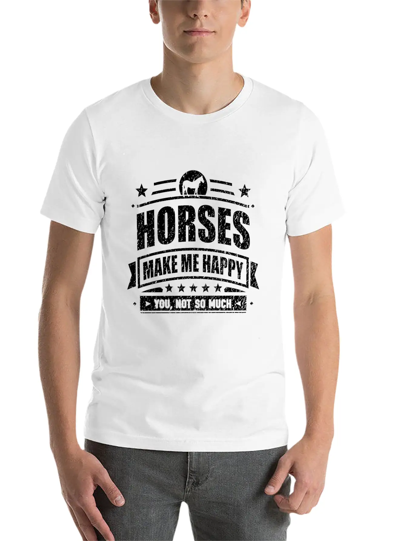 Horses Make Me Happy Funny Horse Gift T-shirt Unisex Casual T-Shirt – Clean Design For Daily Comfort