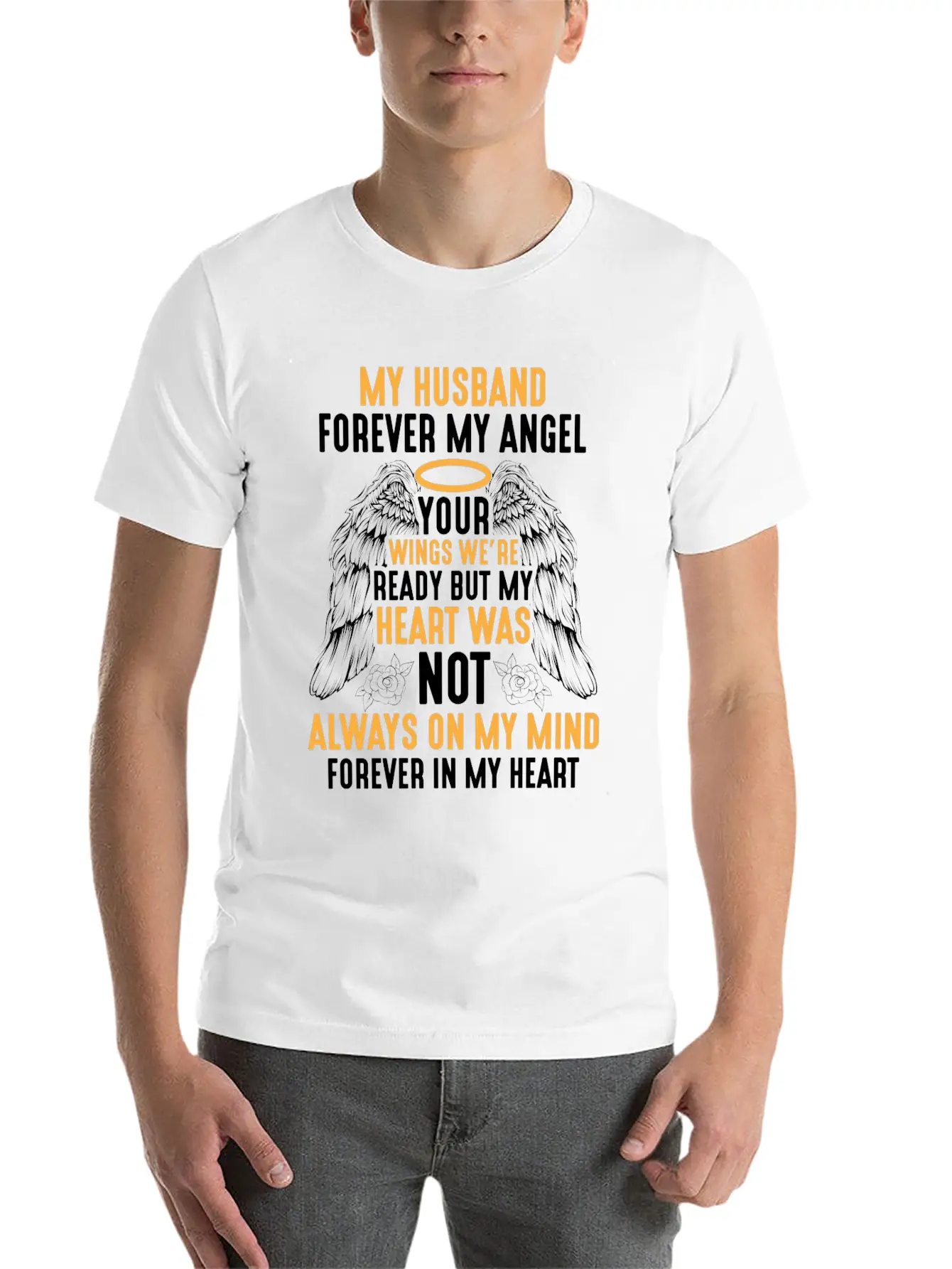 Husband Heaven Forever Angel Memory Widow Hubby Unisex Short Sleeve Soft Cotton T-Shirt – Casual Everyday Wear