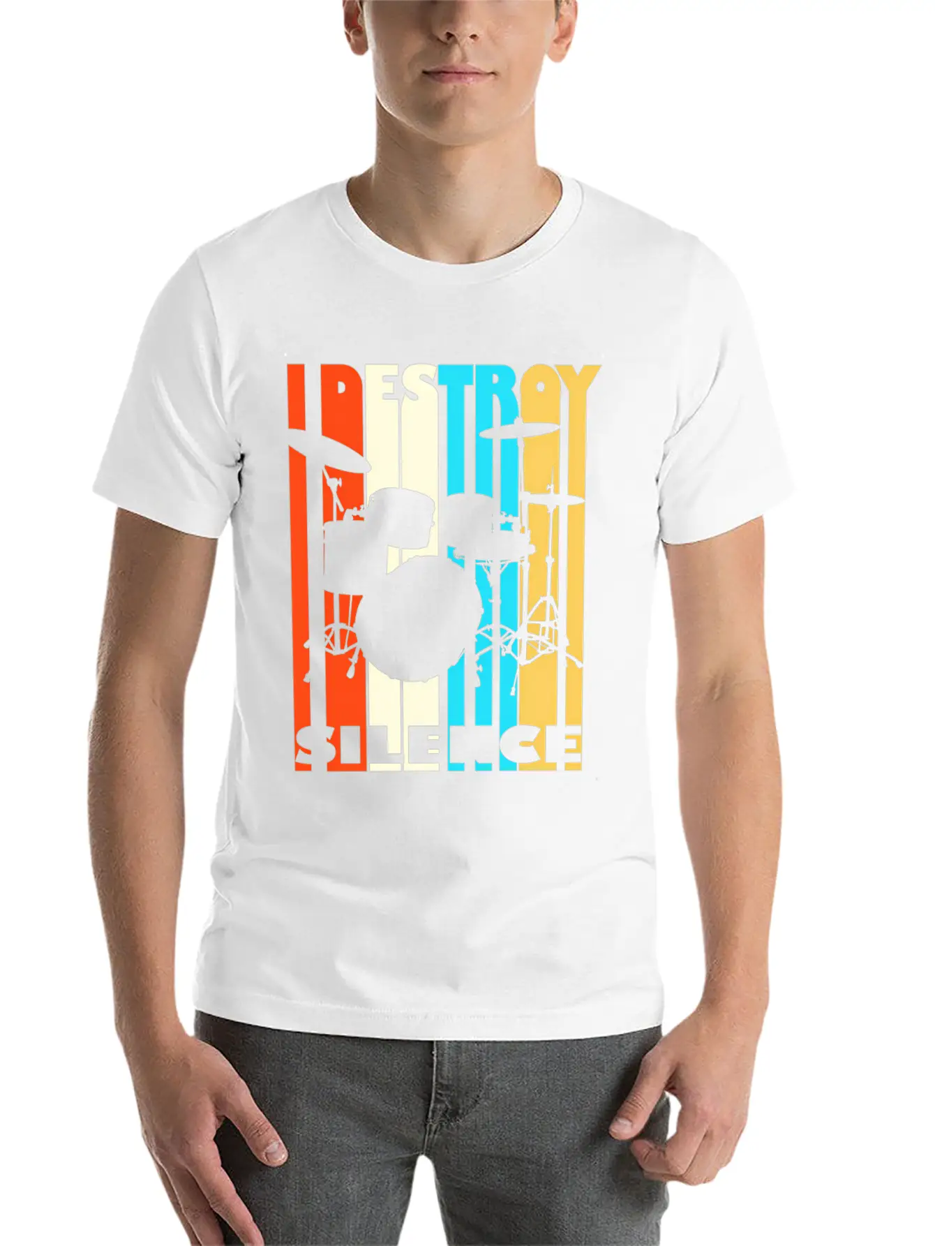 I Destroy Silence Drums Drummer Band Music Fan Unisex Short Sleeve Soft Cotton T-Shirt – Casual Everyday Wear