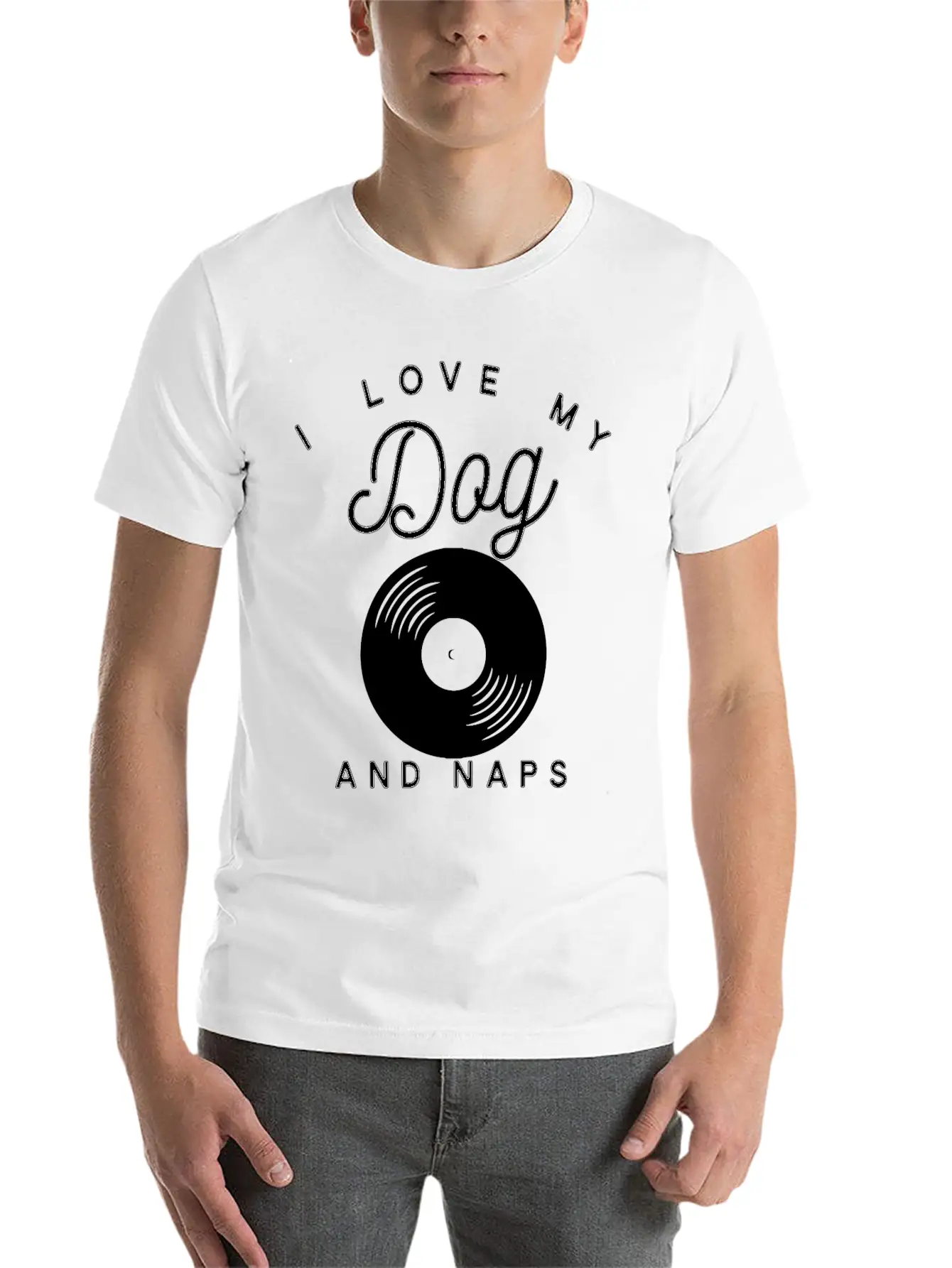 I Love My Dog Vintage Vinyl Album And Naps Stylish Everyday T-Shirt – Unisex Basic Cotton Tee