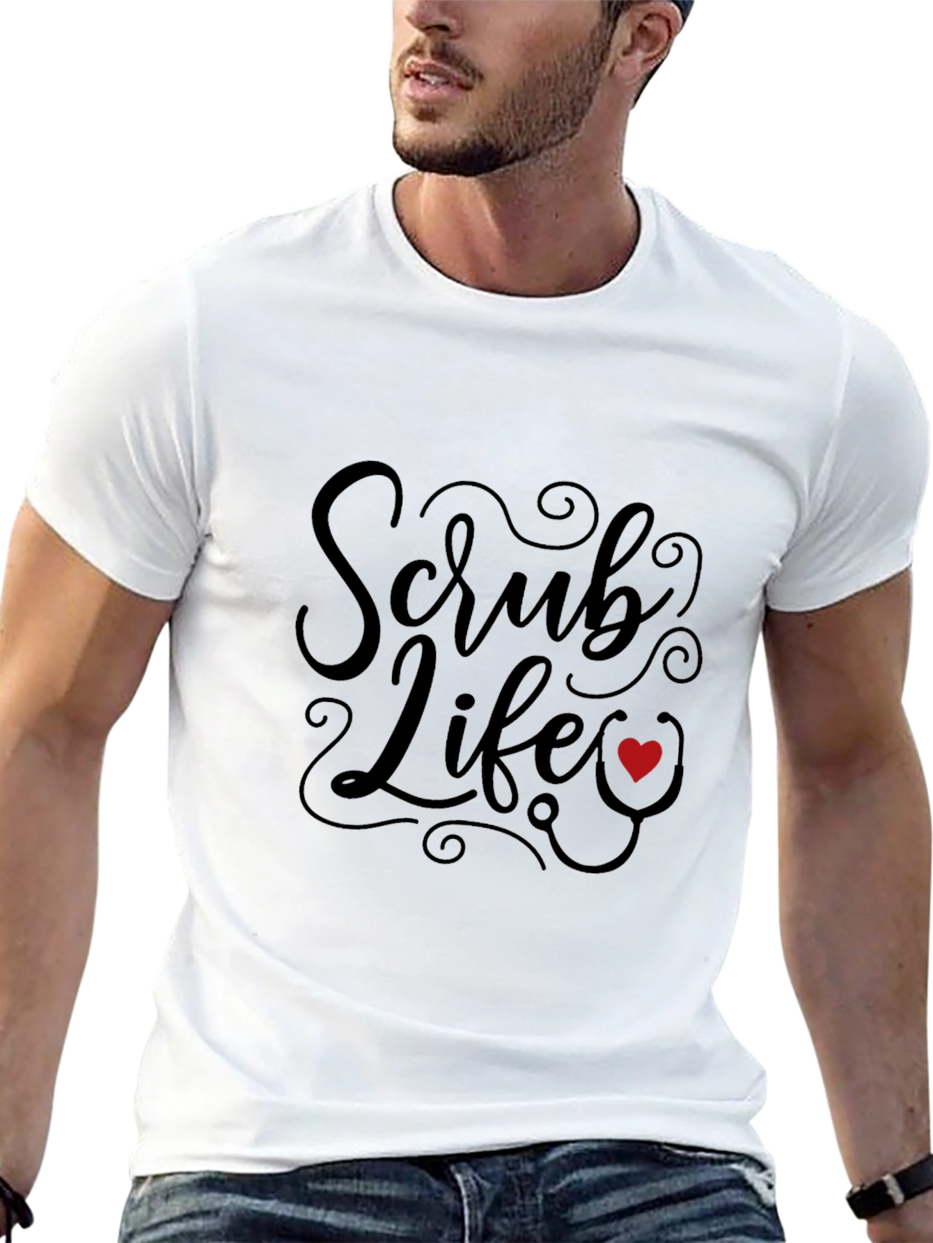 Scrub Life Black T-Shirt with Red Heart