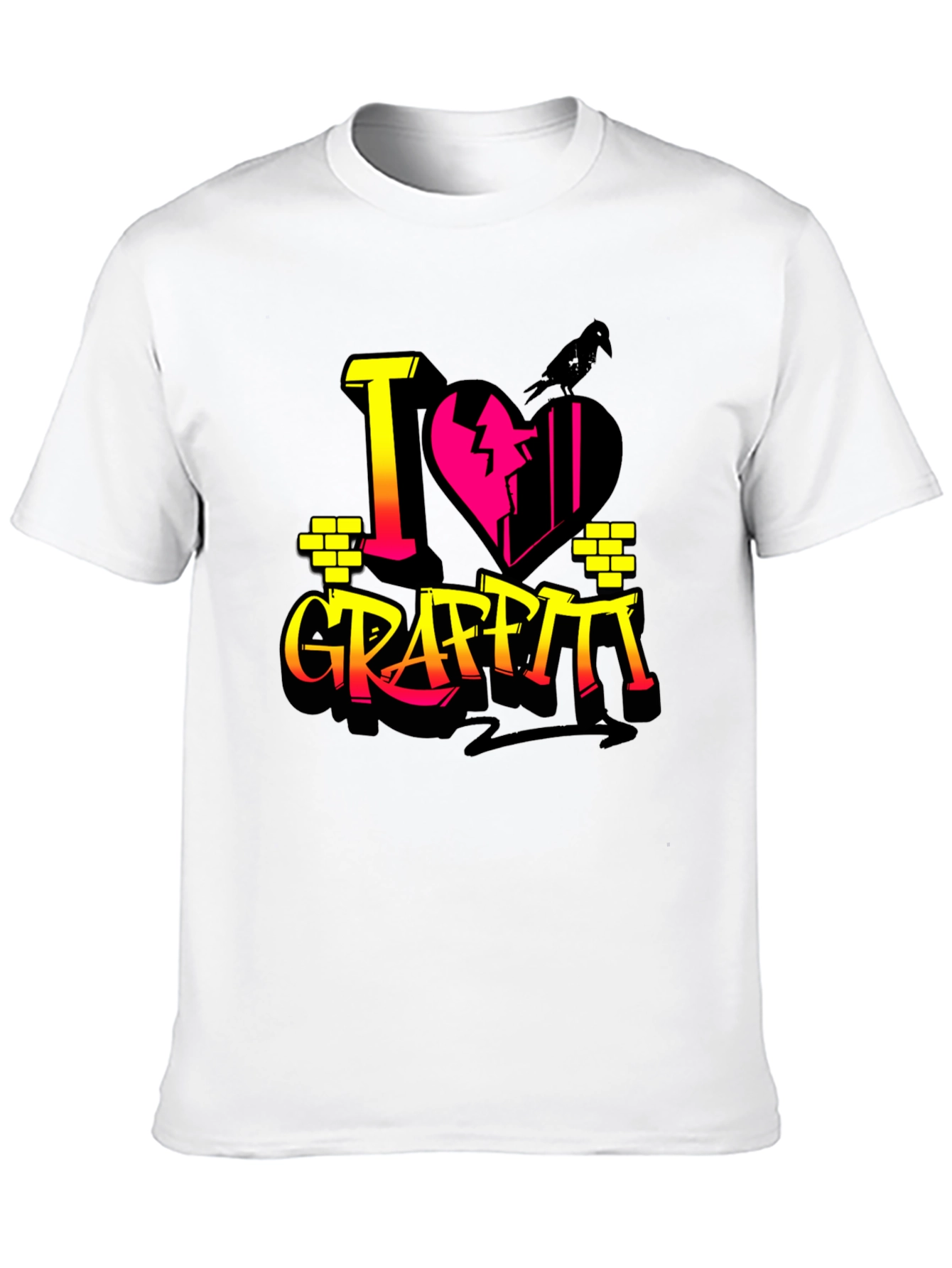 I Love Graffiti Graphic Print Black T-Shirt