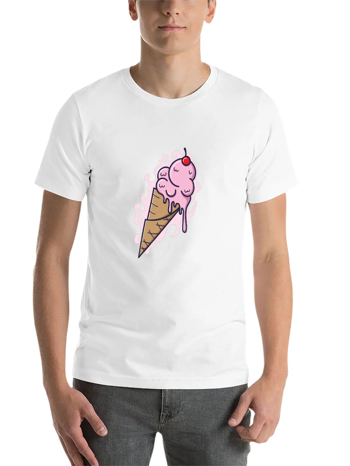 Ice Cream Cone With Fruity Ice Cream And Tables Stylish Everyday T-Shirt – Unisex Basic Cotton Tee