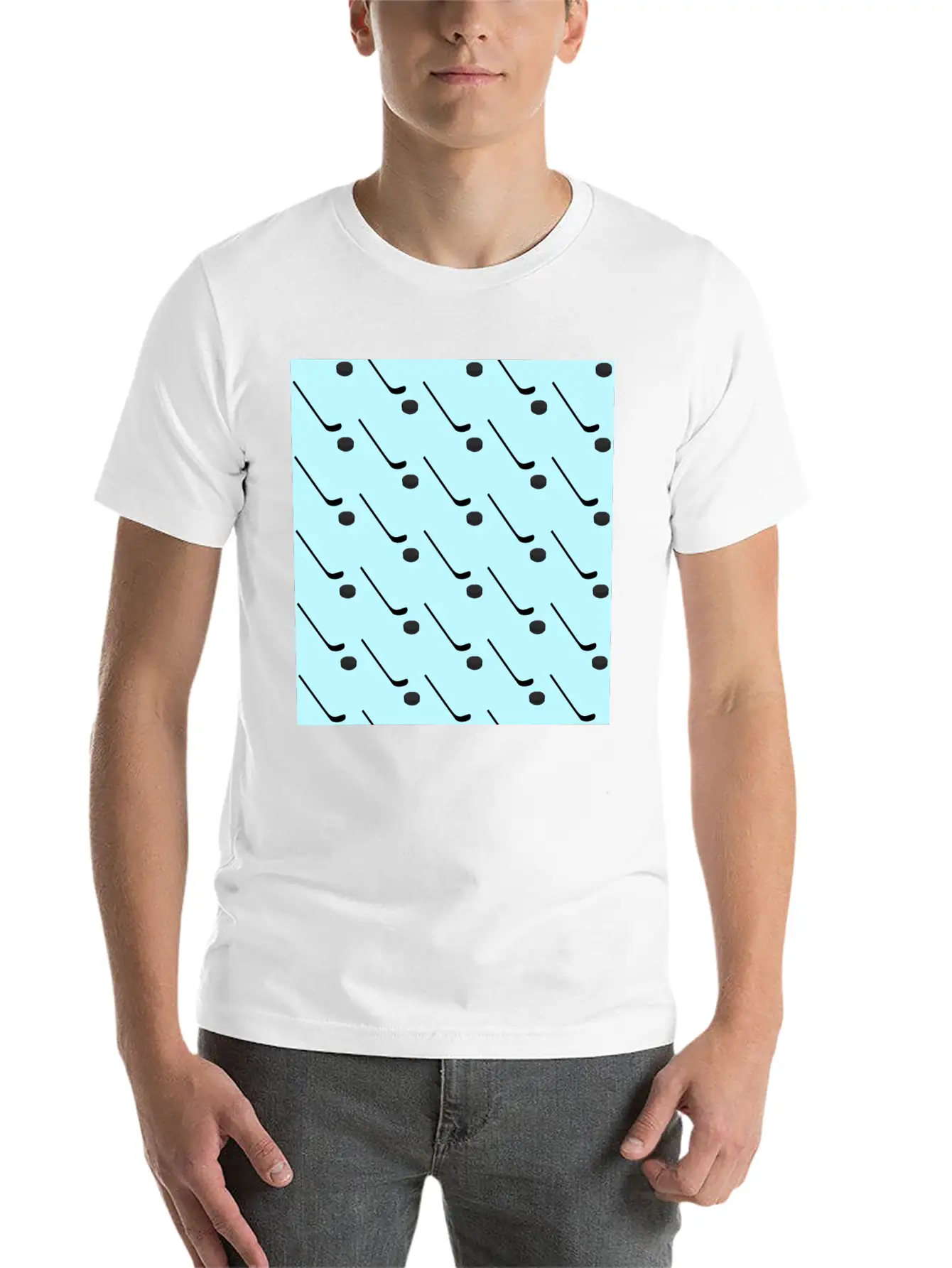 Ice Hockey Black Sticks Puck Light Blue Sport Basic Graphic T-Shirt – Daily Comfort In Soft Cotton